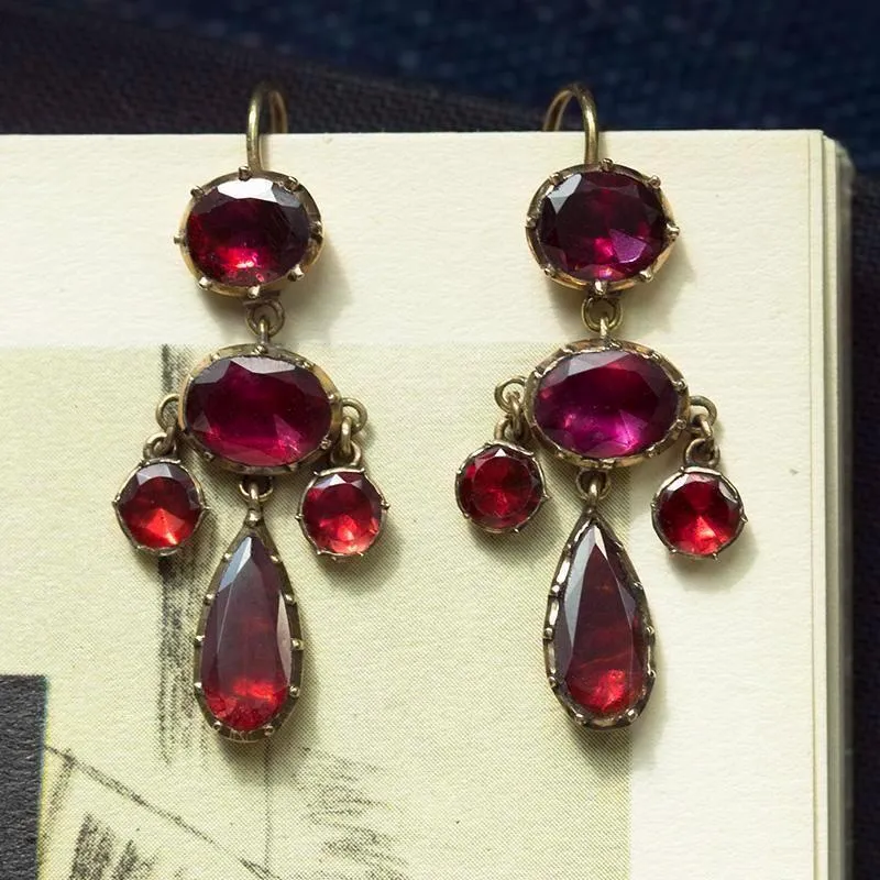 Georgian Garnet Petite Girandole Earrings