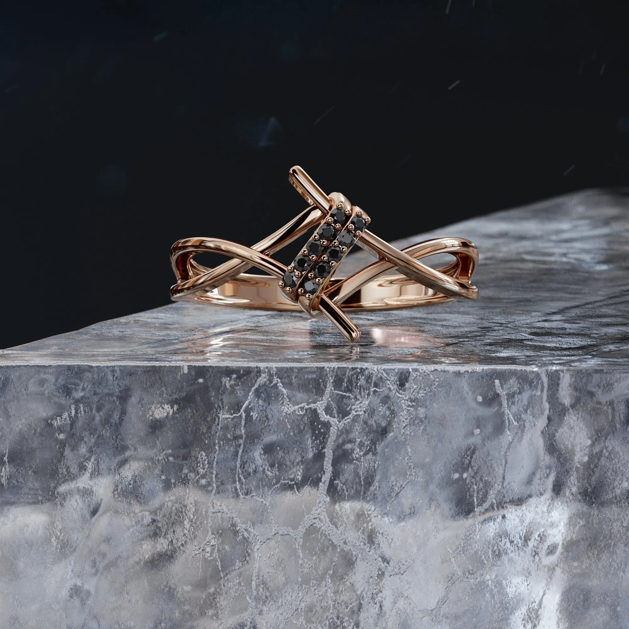 Ghost of Jupiter Barbed  Natural Black & White  Diamond Ring