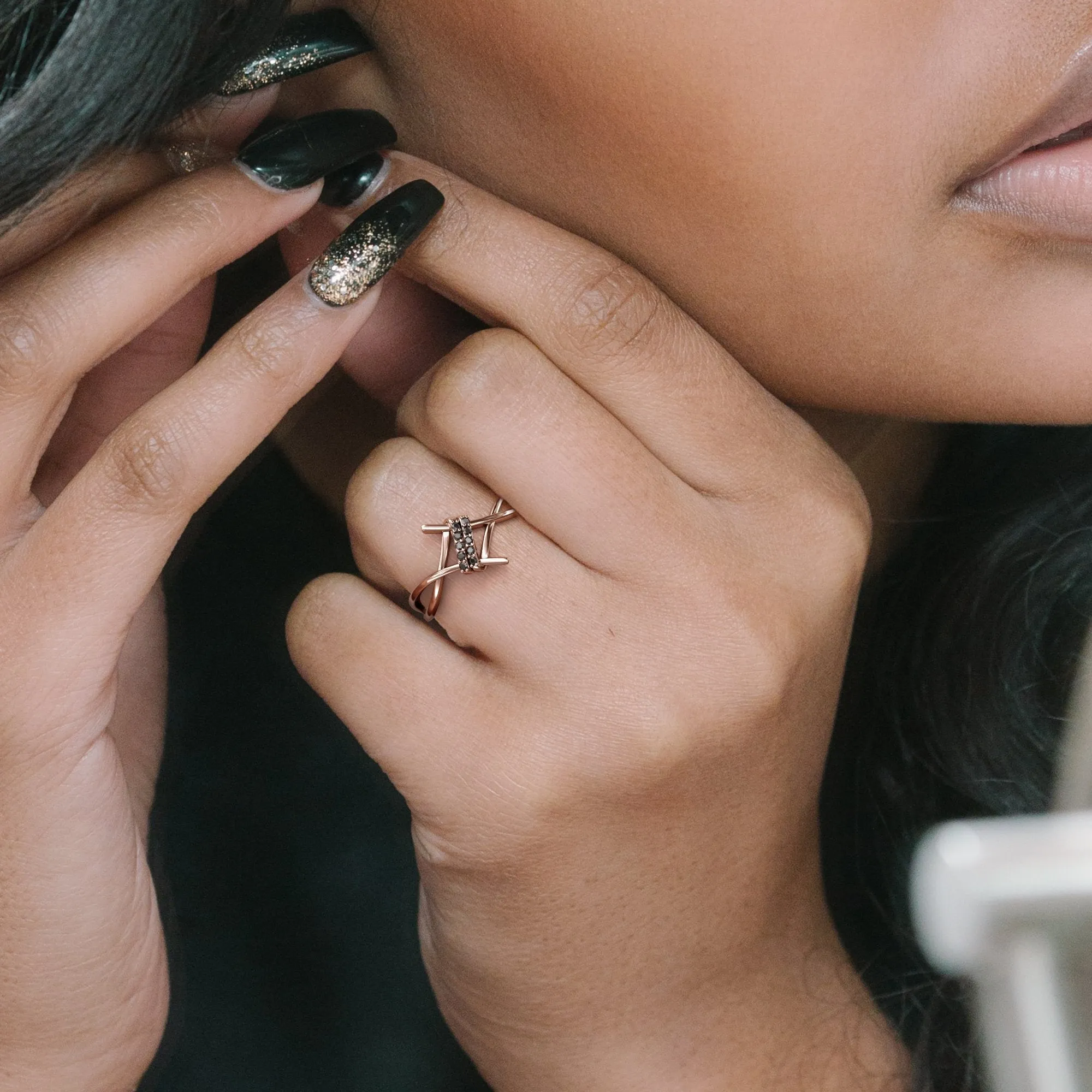 Ghost of Jupiter Barbed  Natural Black & White  Diamond Ring