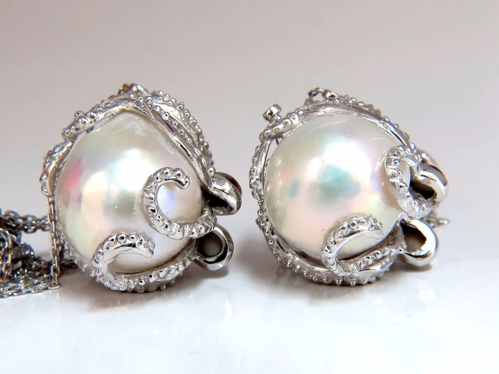 GIA Certified 30mm Baroque Pearls Catseye Ocotopus diamond dangle earrings