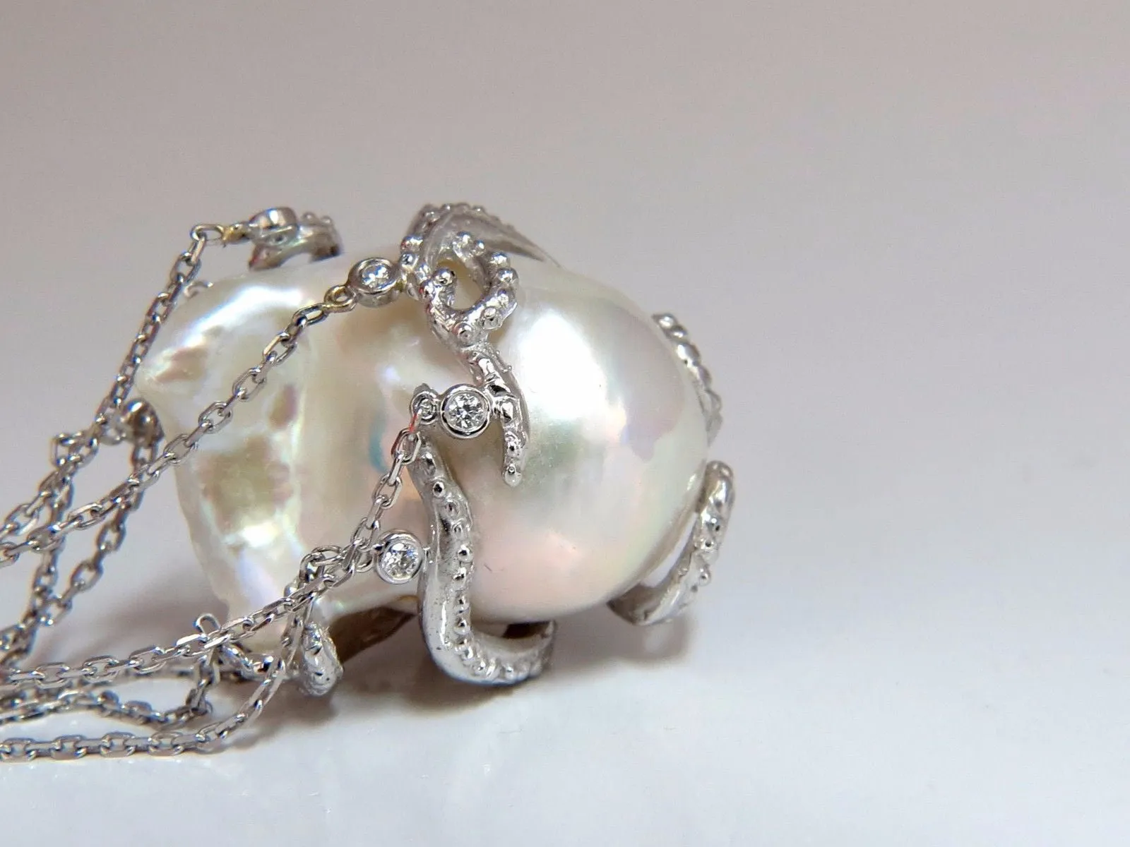 GIA Certified 30mm Baroque Pearls Catseye Ocotopus diamond dangle earrings