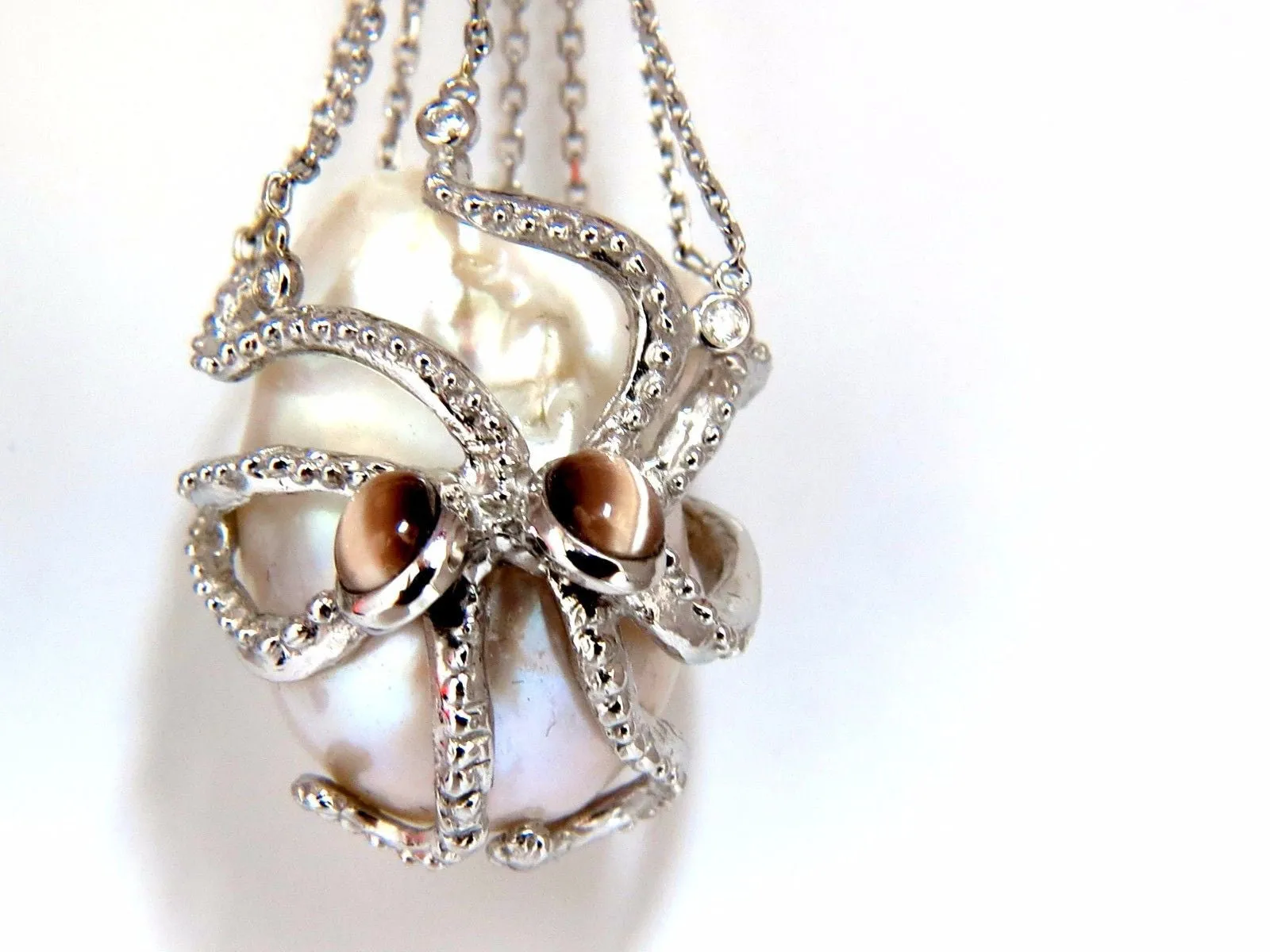 GIA Certified 30mm Baroque Pearls Catseye Ocotopus diamond dangle earrings
