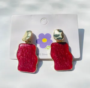 Glitter geometric red earrings