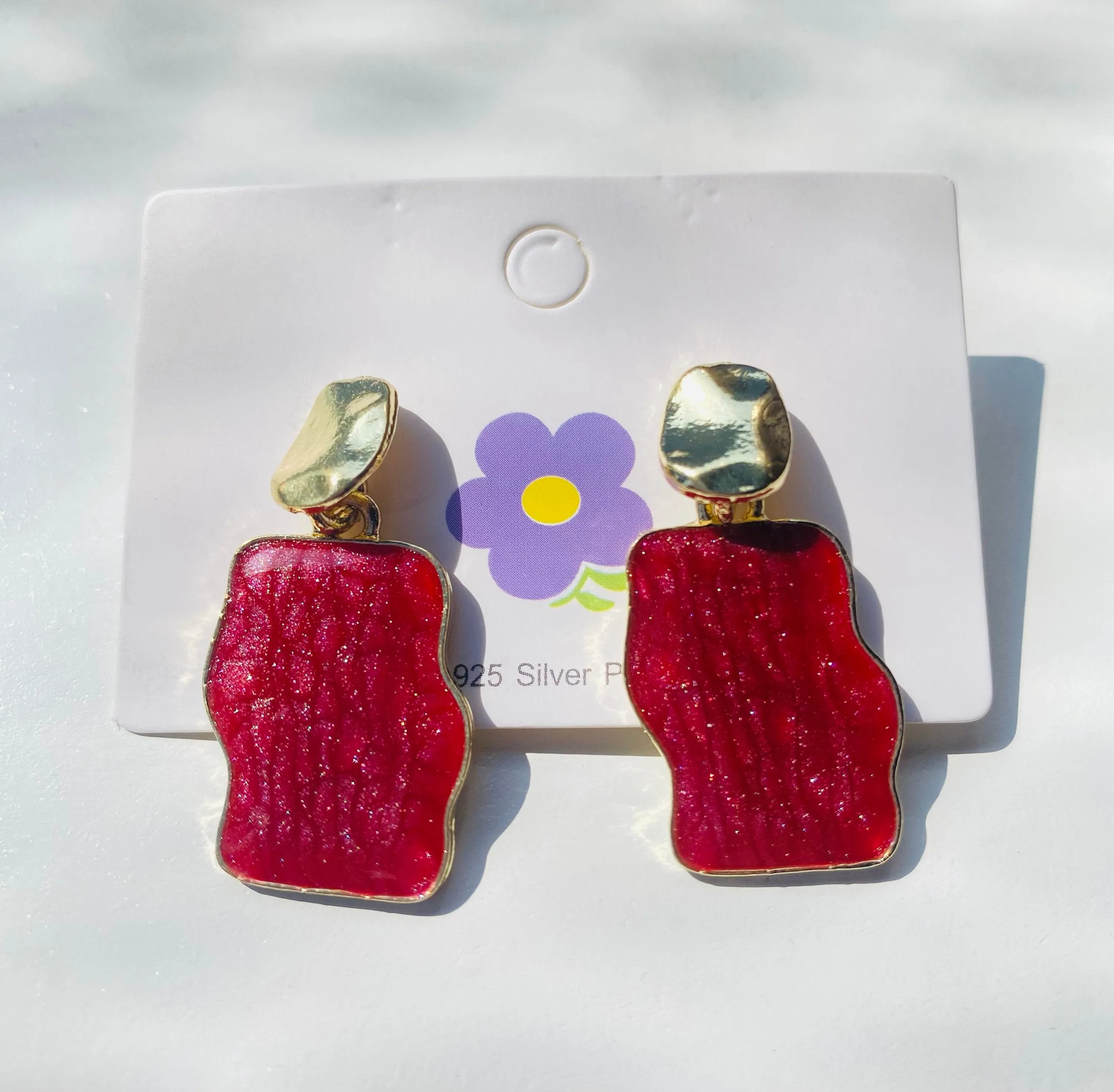 Glitter geometric red earrings