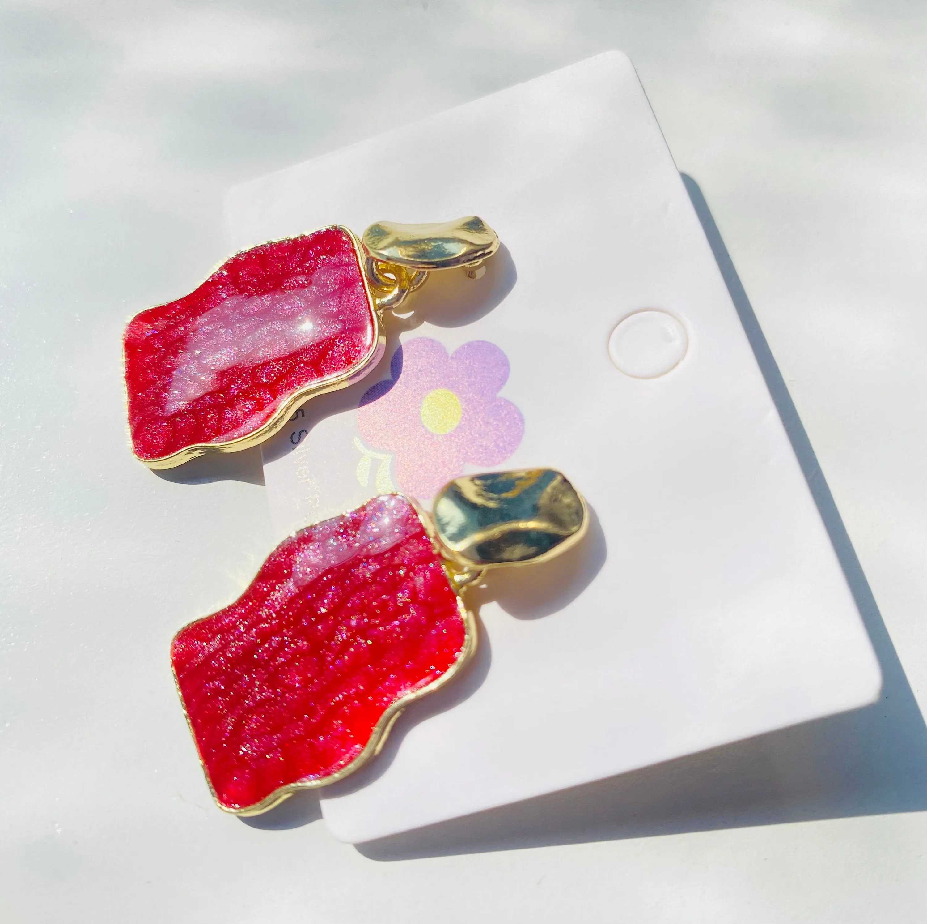 Glitter geometric red earrings