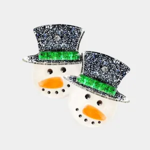 Glittered Resin Snowman Stud Earrings