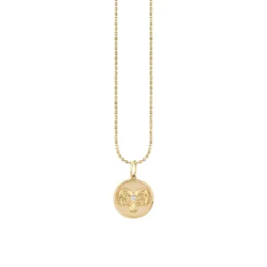 Gold & Diamond Aries Zodiac Medallion Necklace