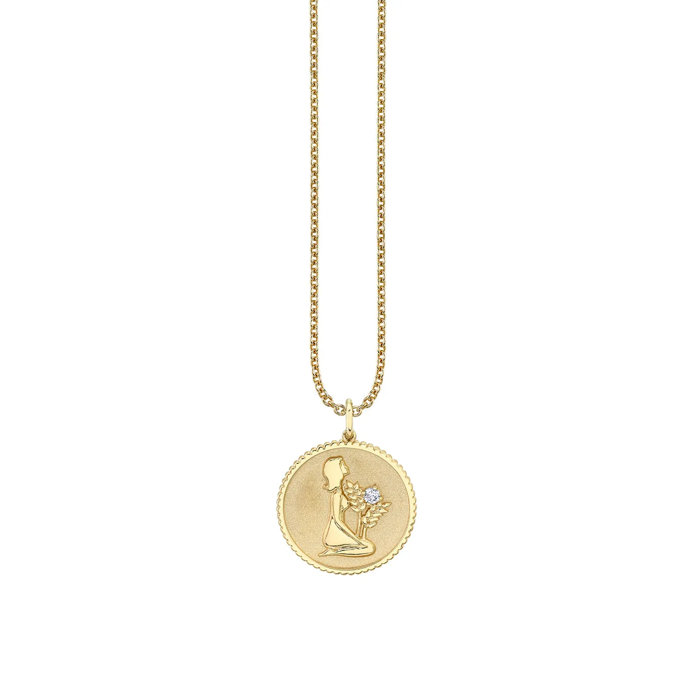 Gold & Diamond Large Virgo Zodiac Medallion
