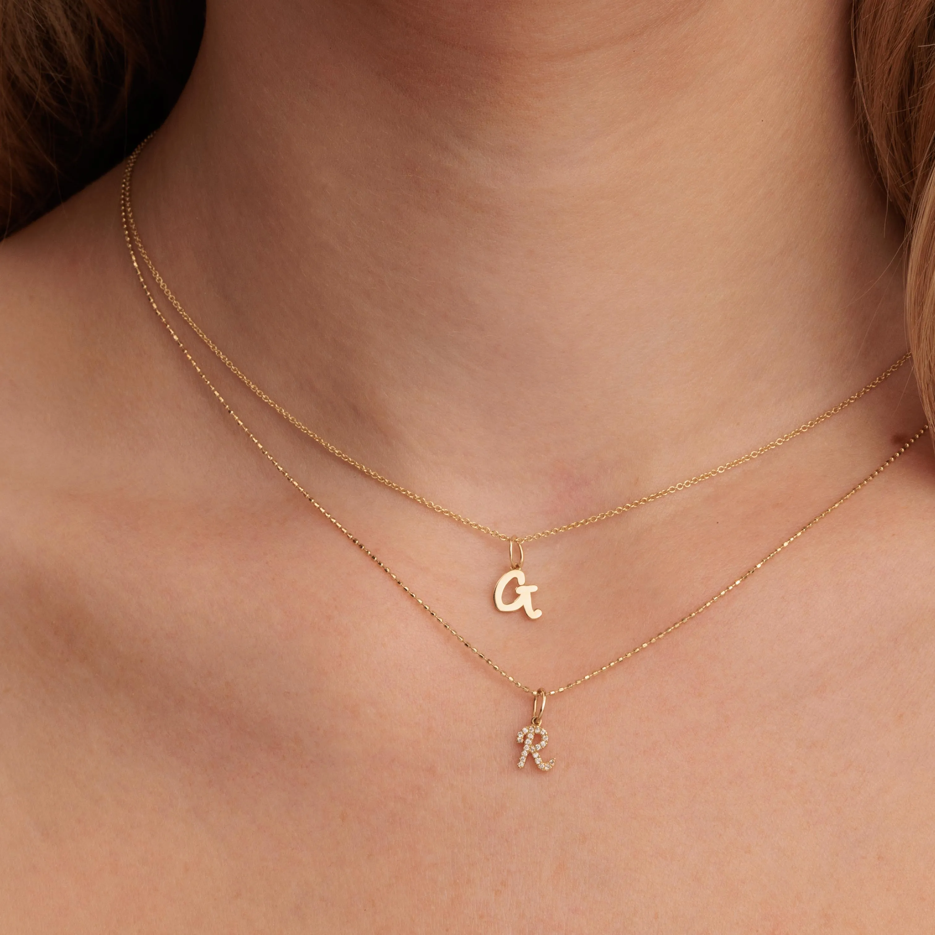 Gold & Diamond Small Initial Charm Necklace
