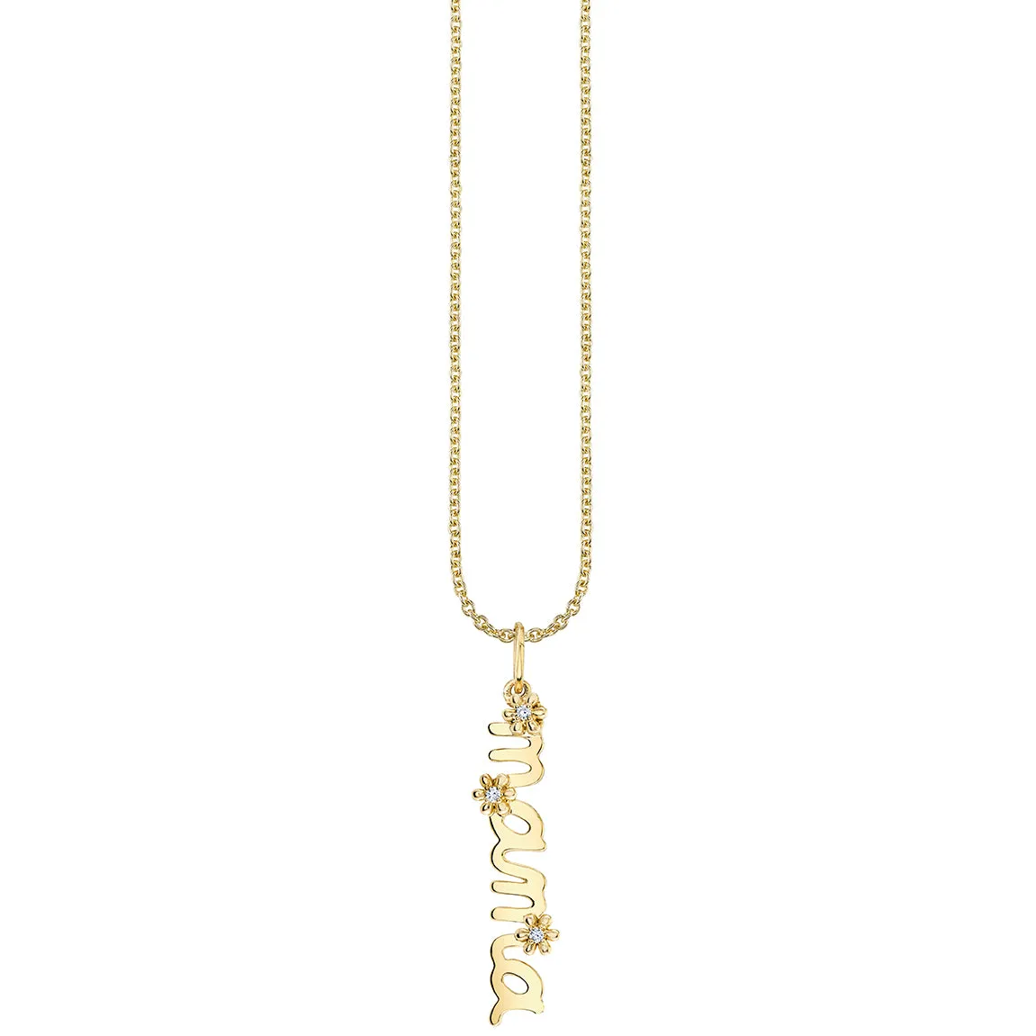 Gold & Diamond Small Mama Script Tiny Daisy Charm
