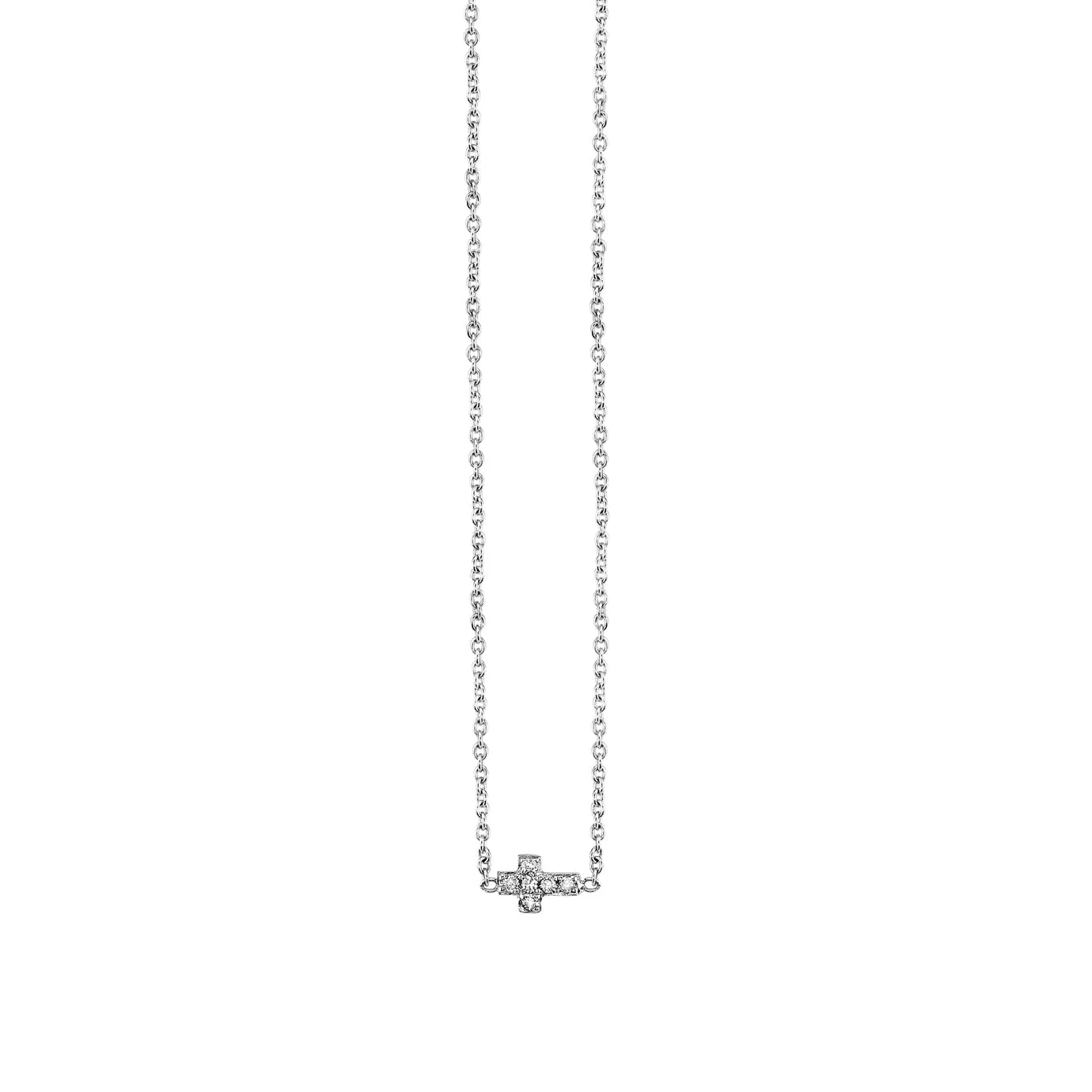 Gold & Pave Diamond Tiny Cross Necklace