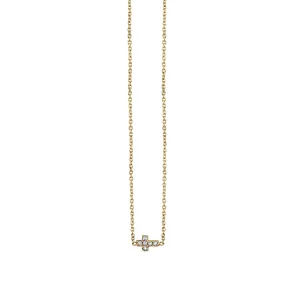 Gold & Pave Diamond Tiny Cross Necklace