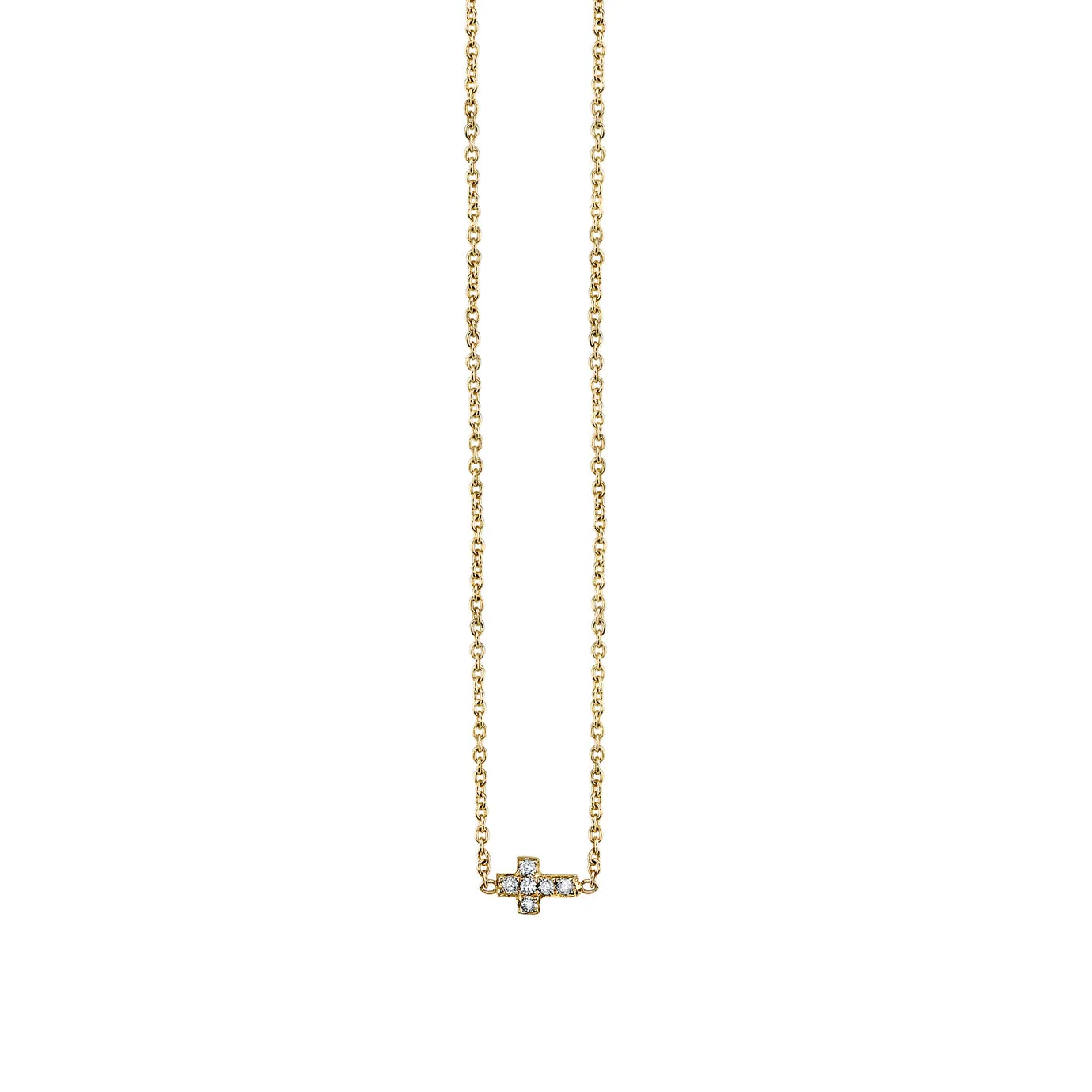 Gold & Pave Diamond Tiny Cross Necklace