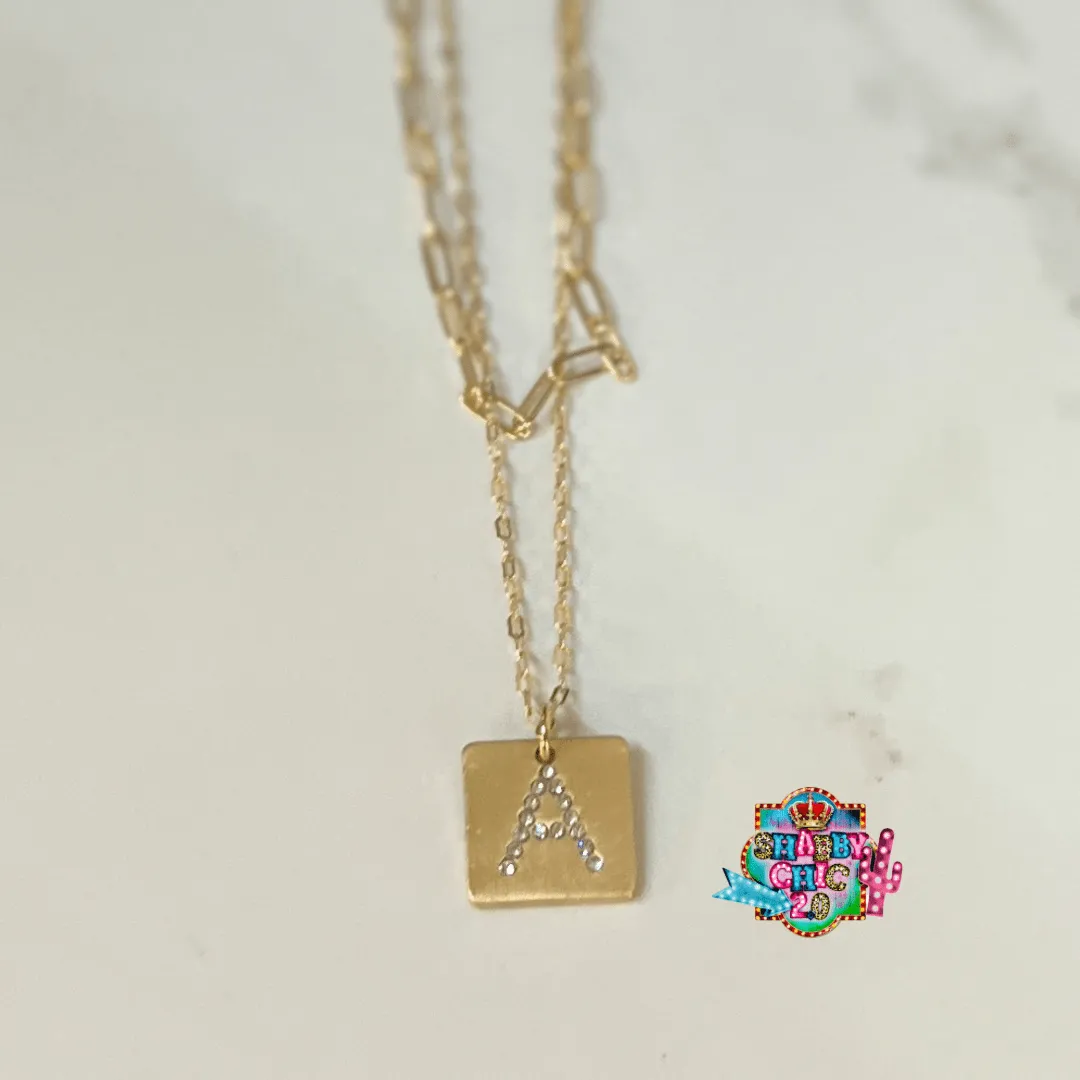 Gold and Rhinestone Initial Necklace