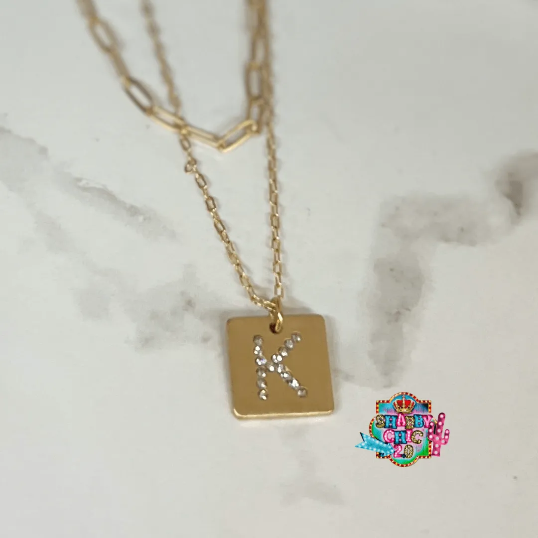 Gold and Rhinestone Initial Necklace