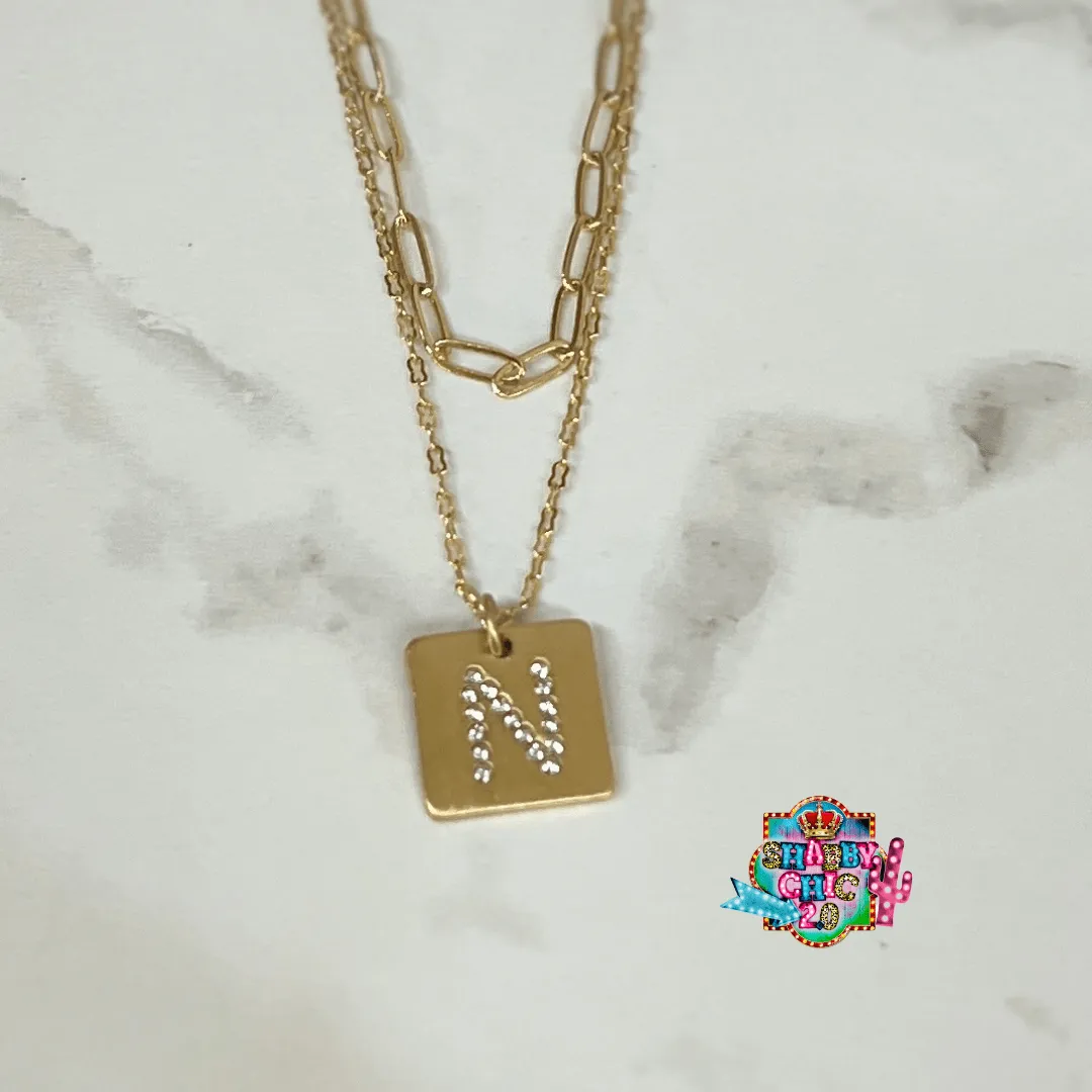 Gold and Rhinestone Initial Necklace