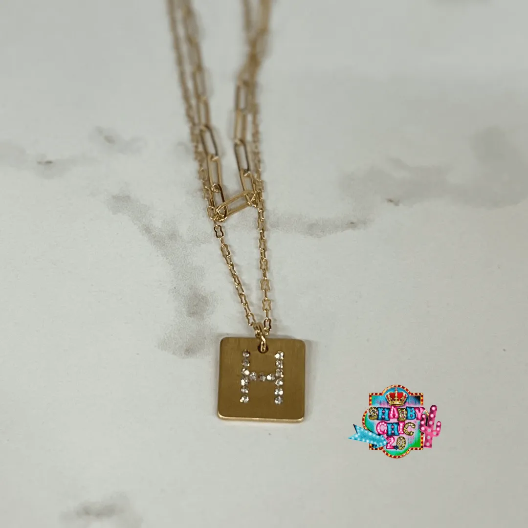 Gold and Rhinestone Initial Necklace