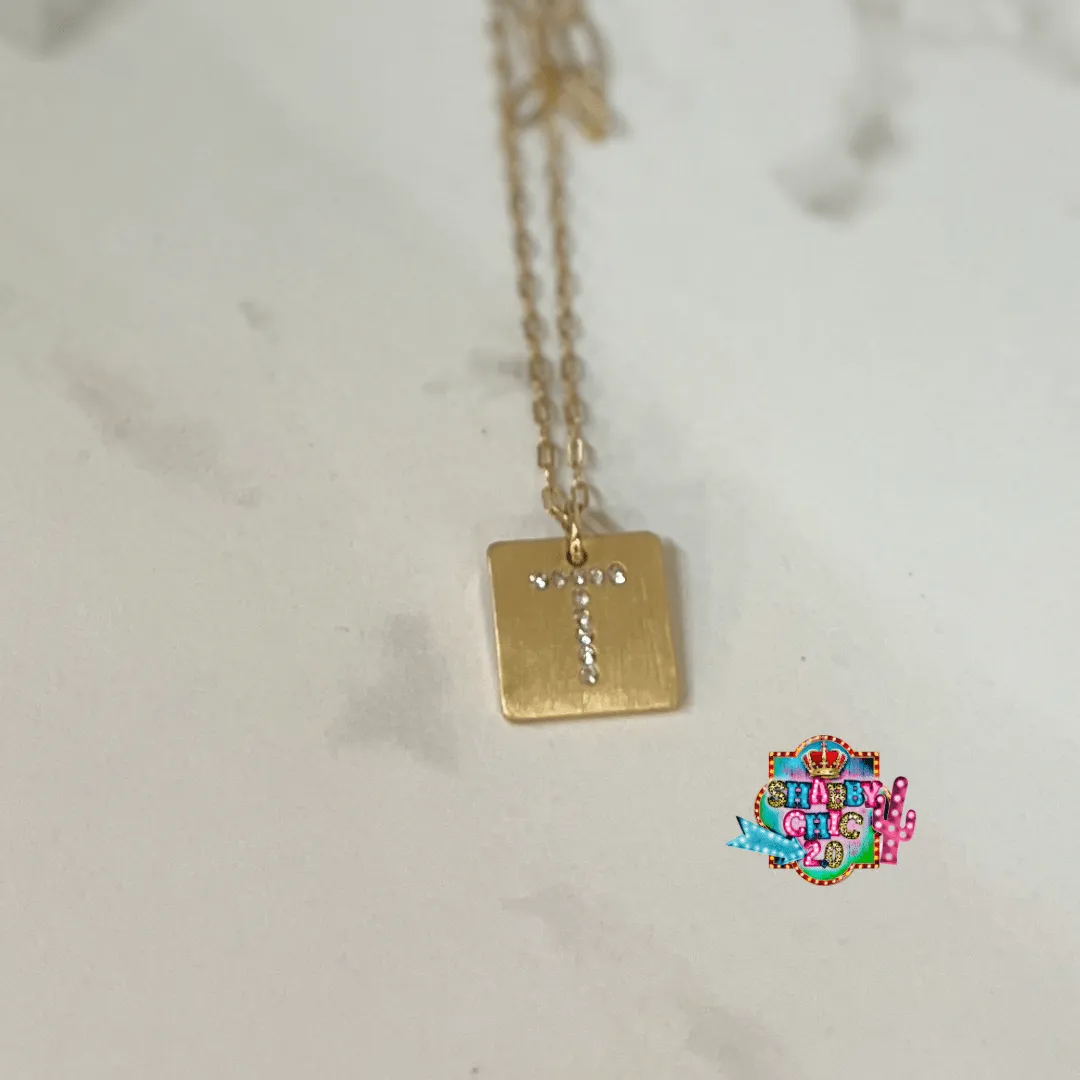Gold and Rhinestone Initial Necklace