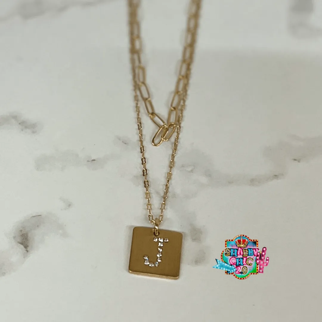 Gold and Rhinestone Initial Necklace