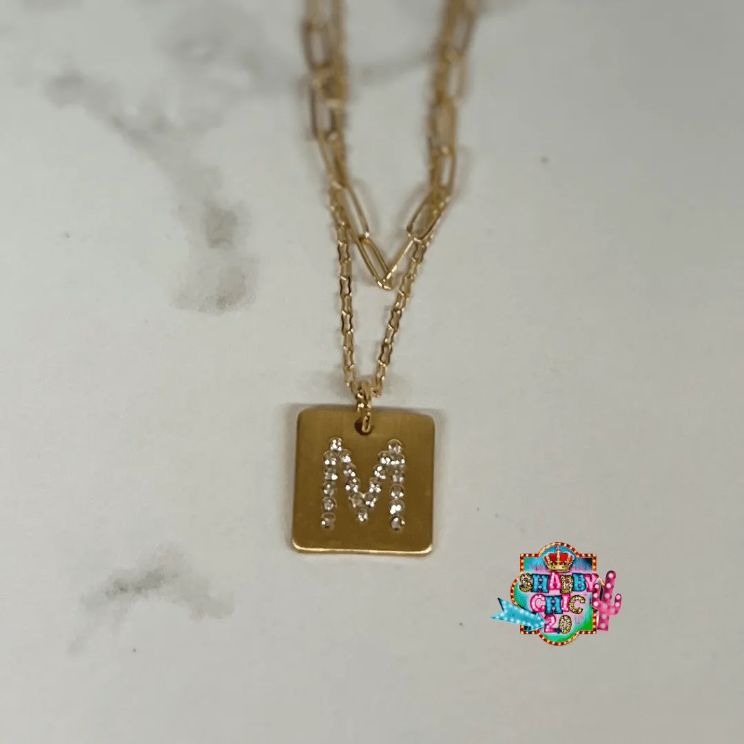 Gold and Rhinestone Initial Necklace