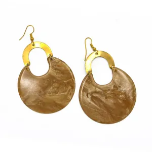 GOLD BROWN MARBLED RESIN DROP EARRINGS #FWNK-2202-119
