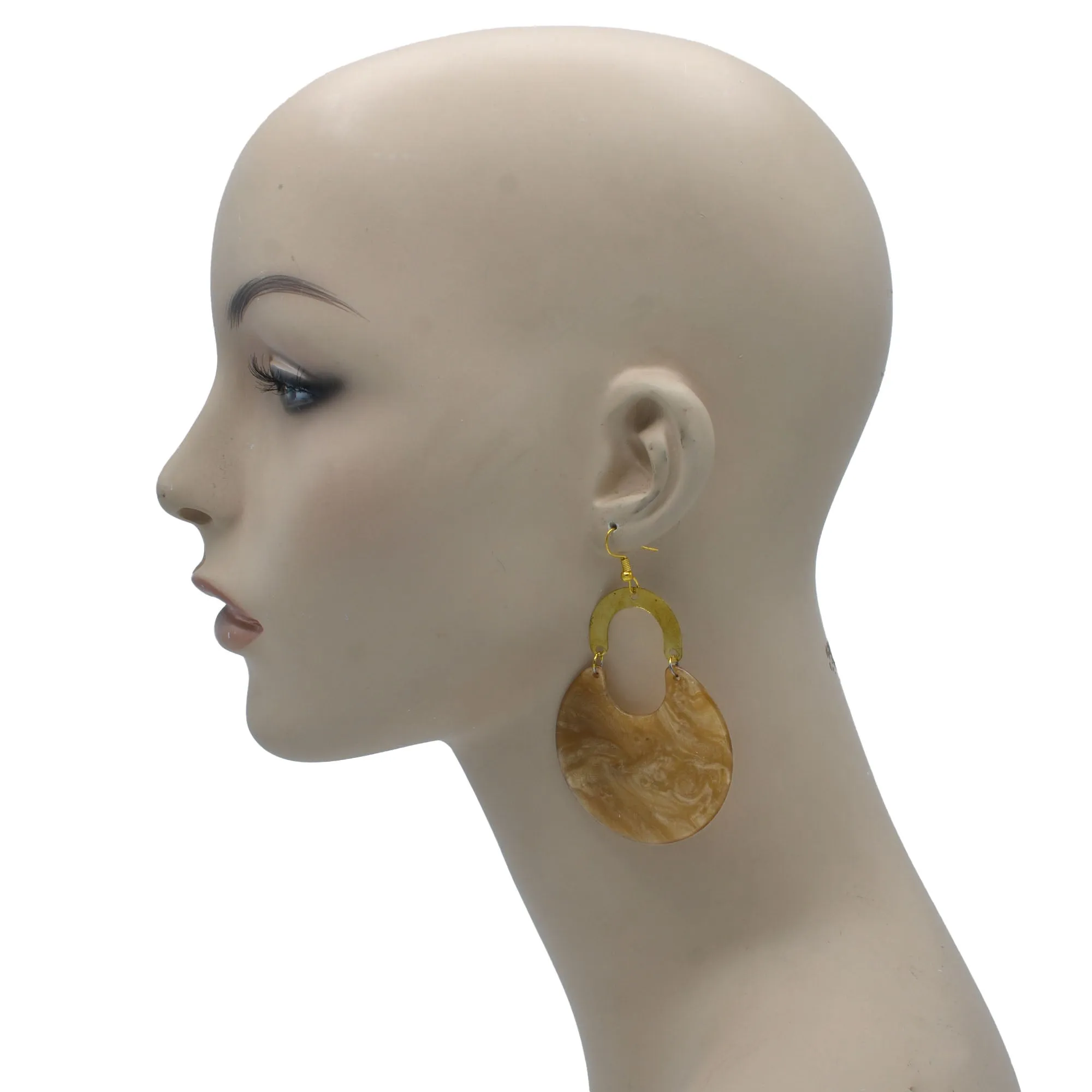 GOLD BROWN MARBLED RESIN DROP EARRINGS #FWNK-2202-119