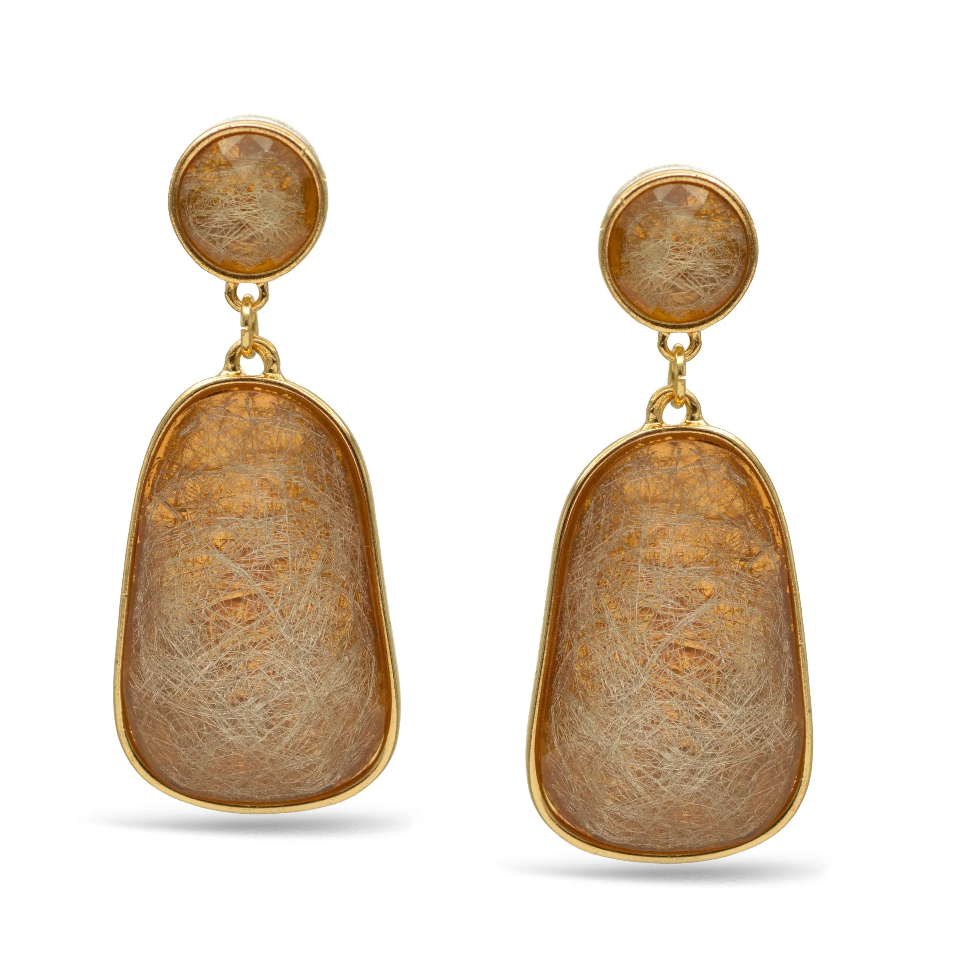 GOLD CHAMPAGNE GEOMETRIC FACETED DANGLE DROP EARRINGS #SQGN9122607CH