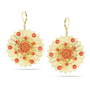 GOLD CORAL FLOWER DROP EARRINGS #233CR3601 (10E1)