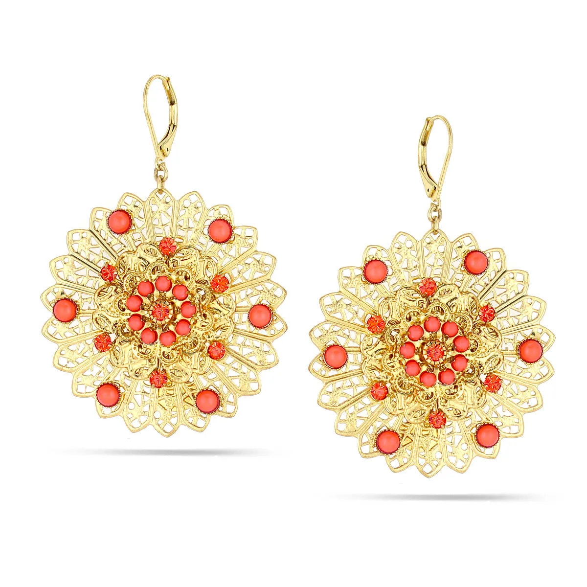 GOLD CORAL FLOWER DROP EARRINGS #233CR3601 (10E1)