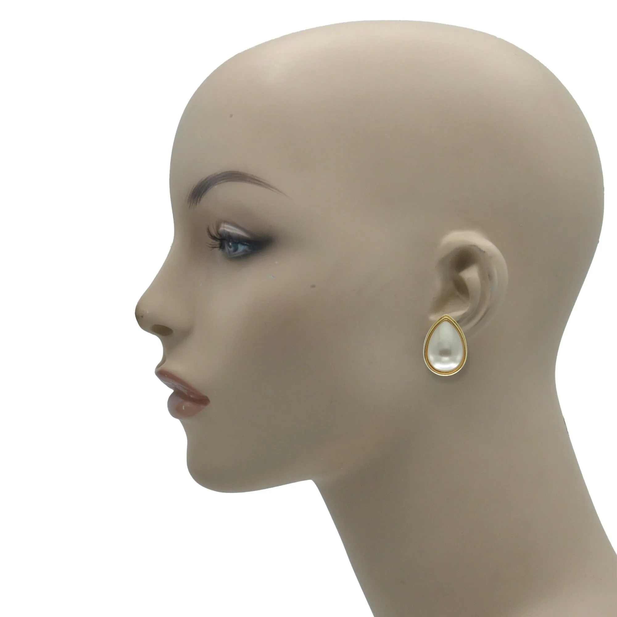Gold cream pearl teardrop clip-on earrings #HNE90834CLIPGD