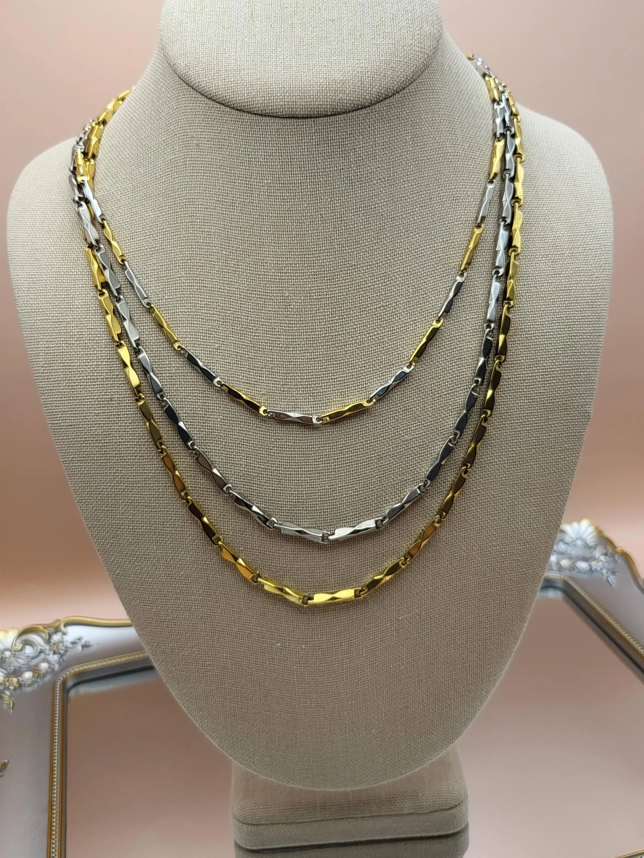 Gold Filled , Silver Link  Chain Chunky  Non Tarnish Tubular Chain  Unisex Chain Necklace, WATERPROOF.