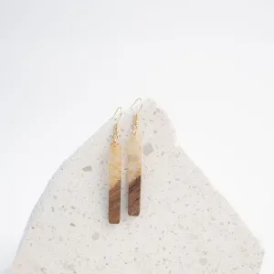 Gold Flake - Rectangular Wood & Resin Earrings