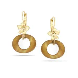 GOLD FLOWER MOTHER OF PEARL DROP EARRINGS #207BR3401 (3B5)