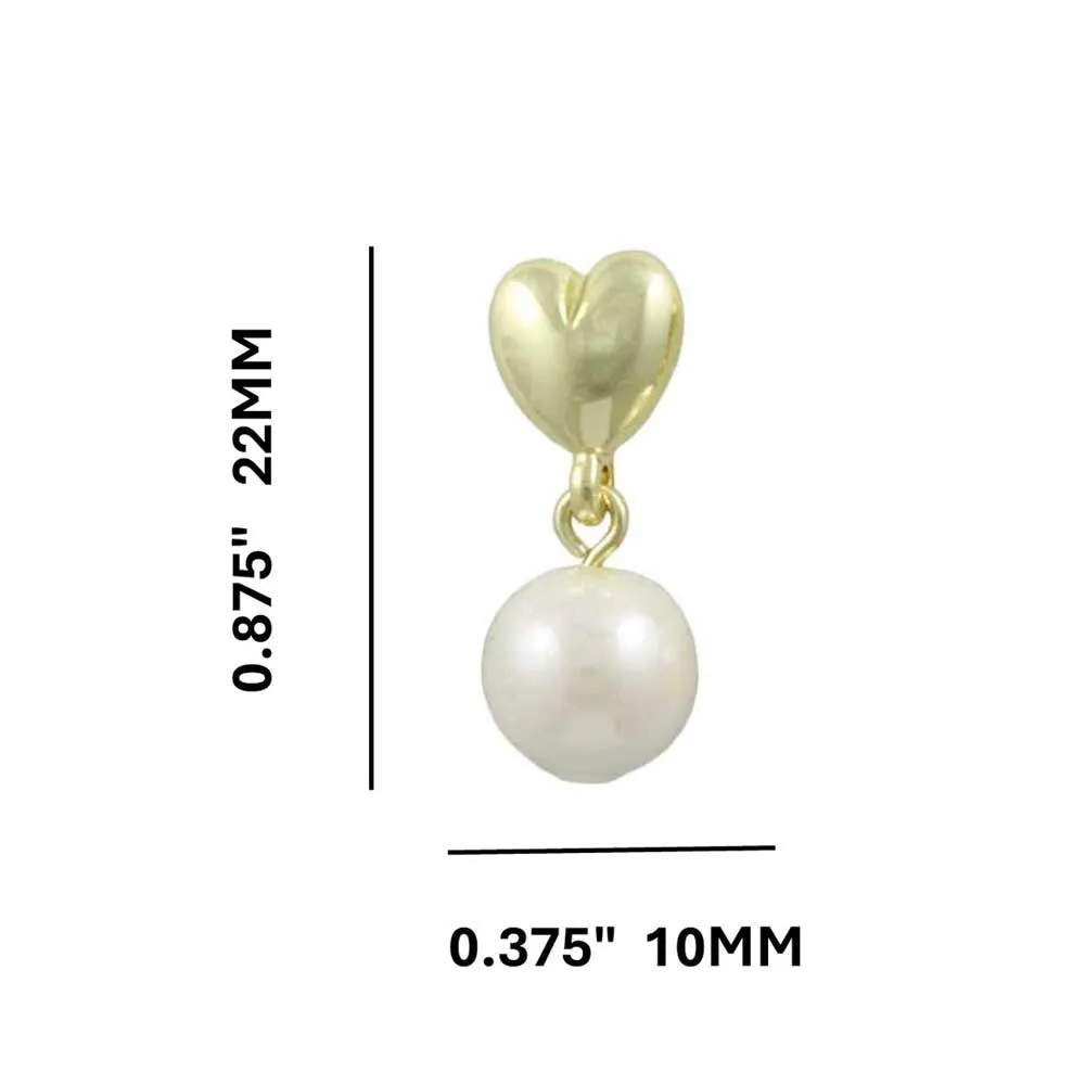 Gold Heart with 8MM White Pearl Pierced Earring - PE143