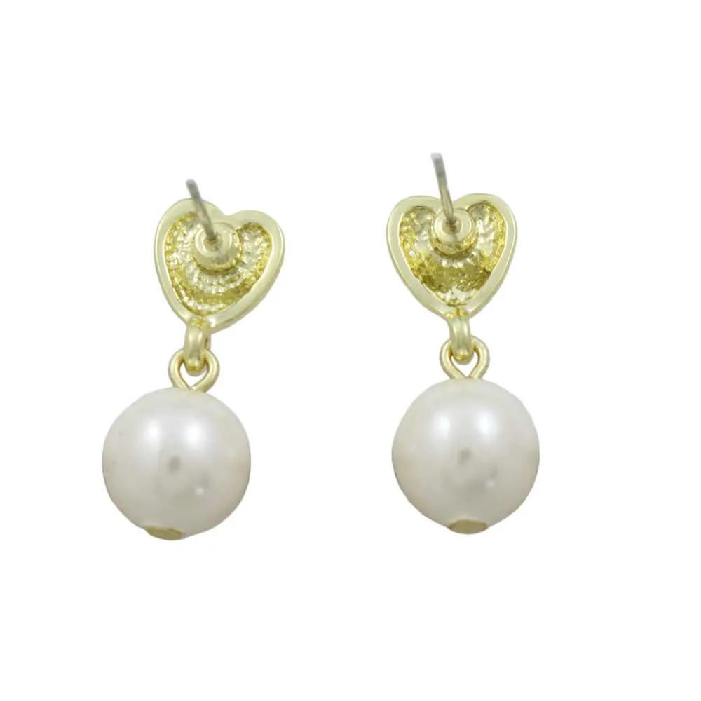 Gold Heart with 8MM White Pearl Pierced Earring - PE143