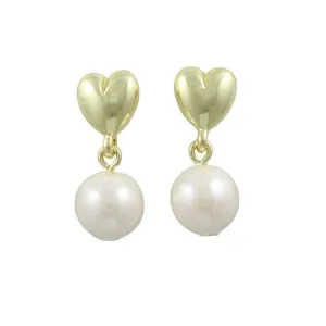 Gold Heart with 8MM White Pearl Pierced Earring - PE143