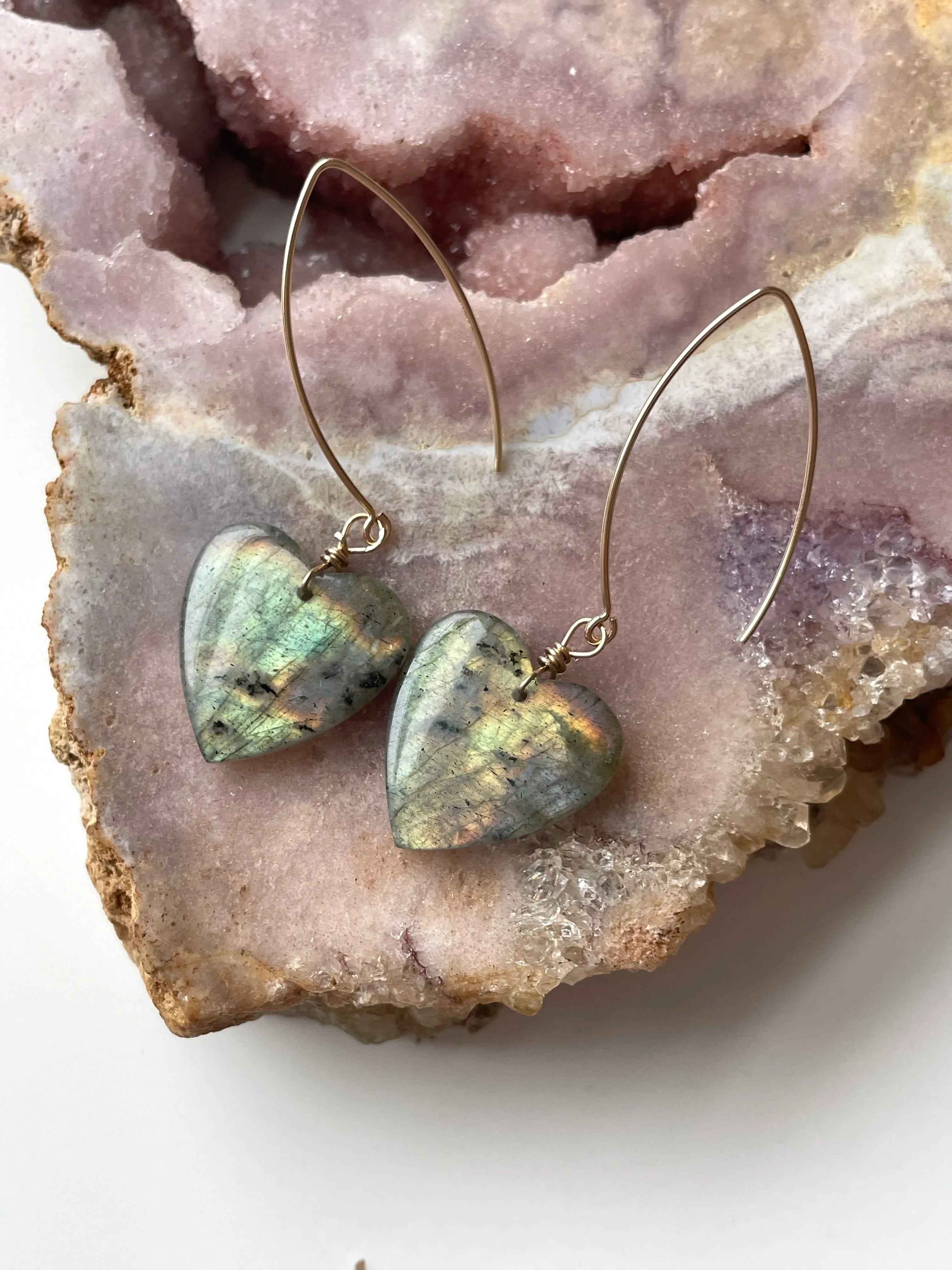 Gold Labradorite Dangle Drop Crystal Earrings