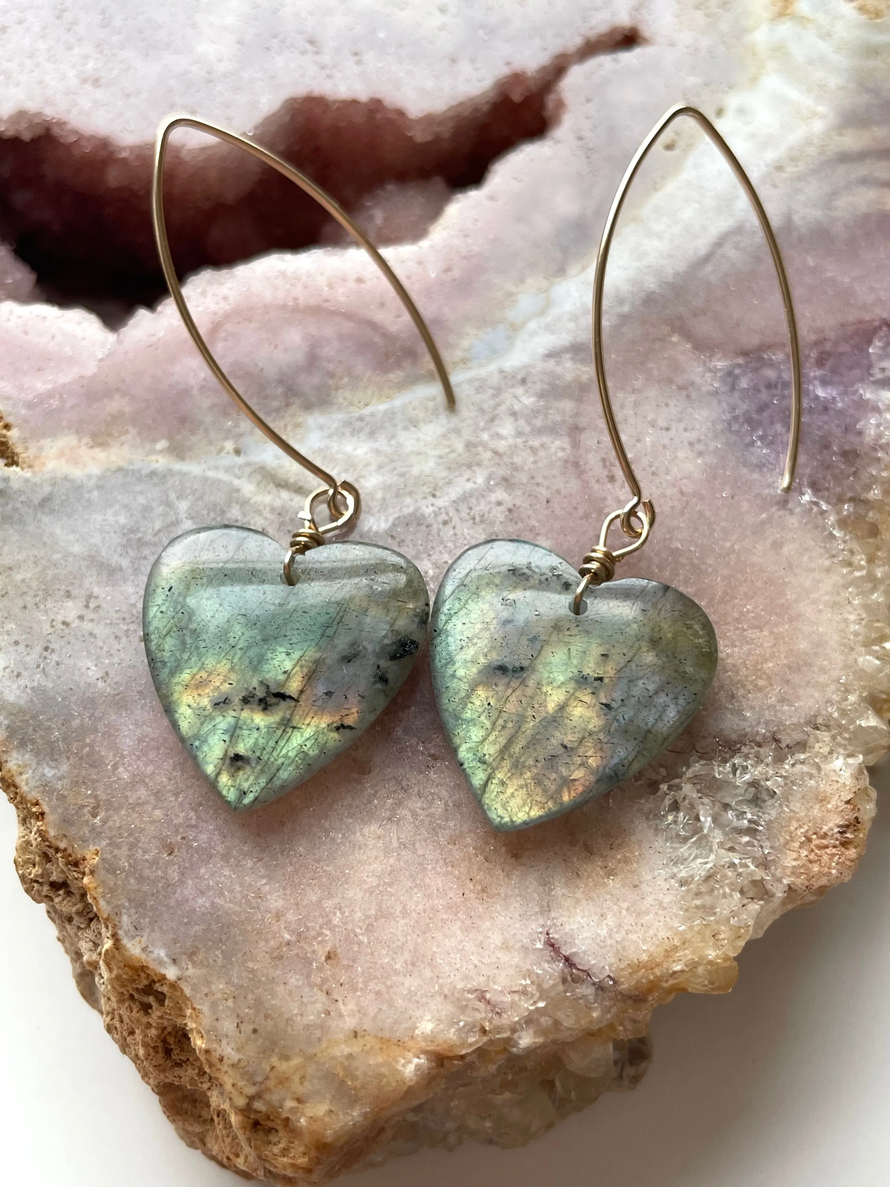 Gold Labradorite Dangle Drop Crystal Earrings