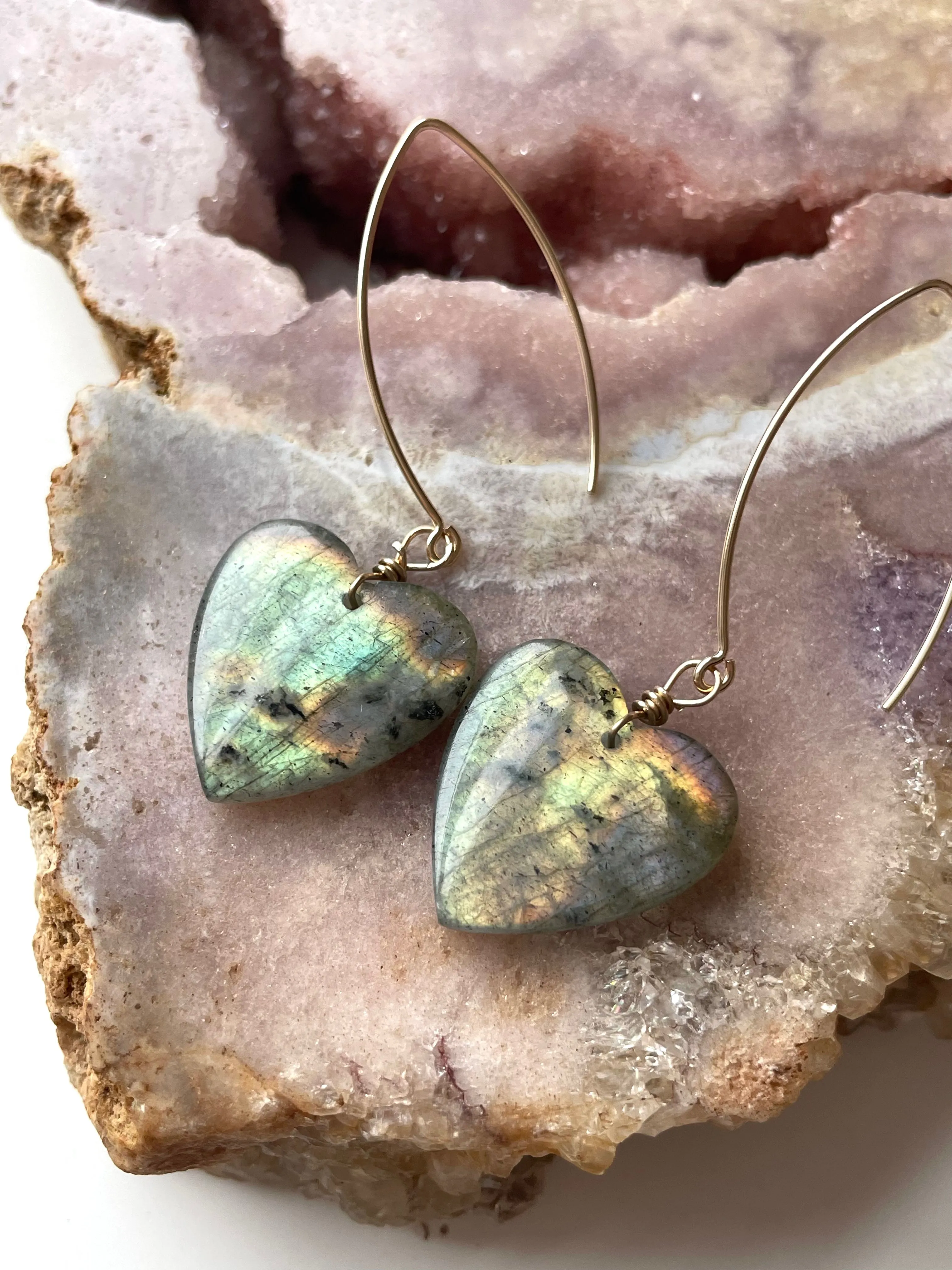 Gold Labradorite Dangle Drop Crystal Earrings