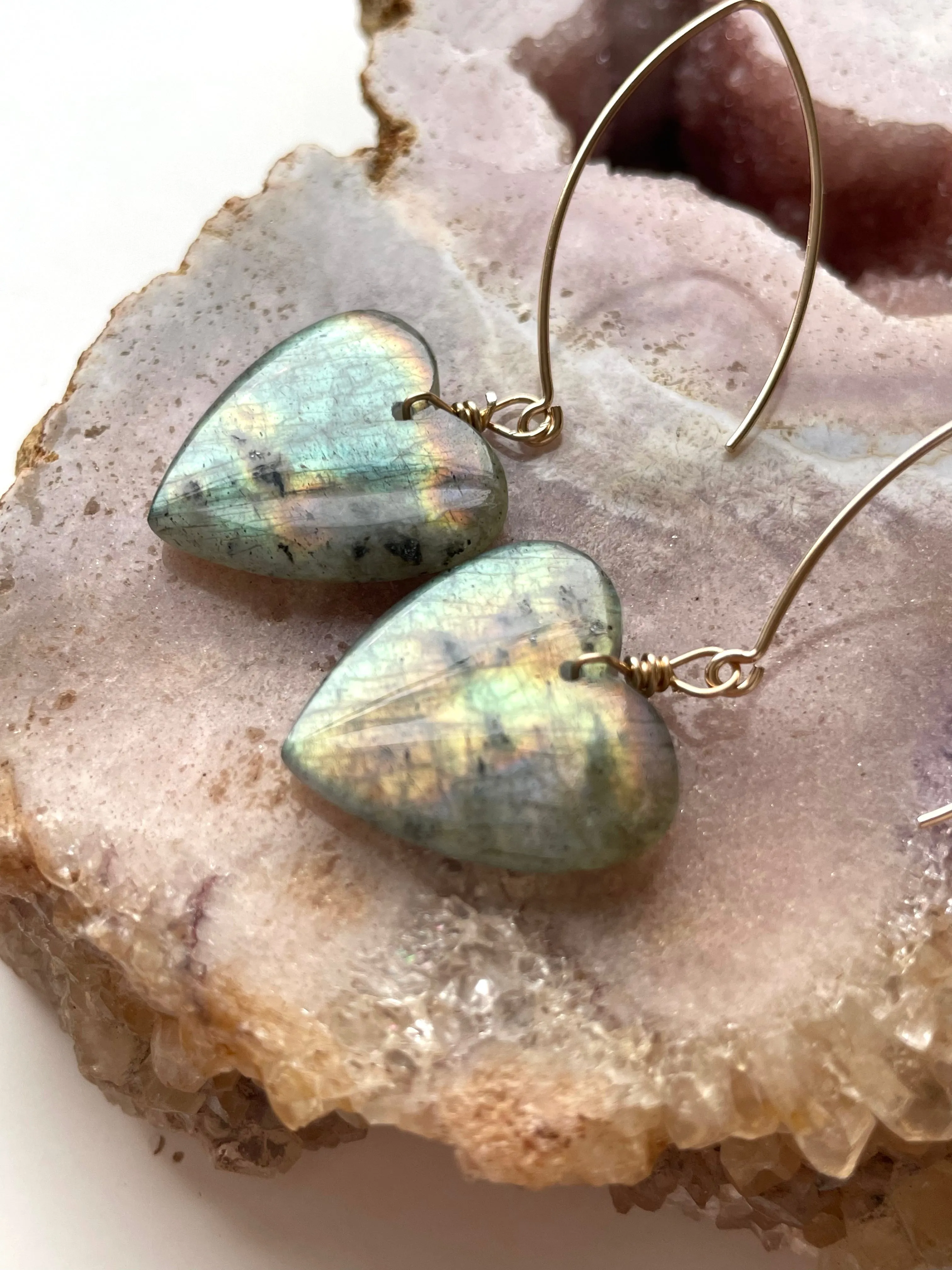 Gold Labradorite Dangle Drop Crystal Earrings