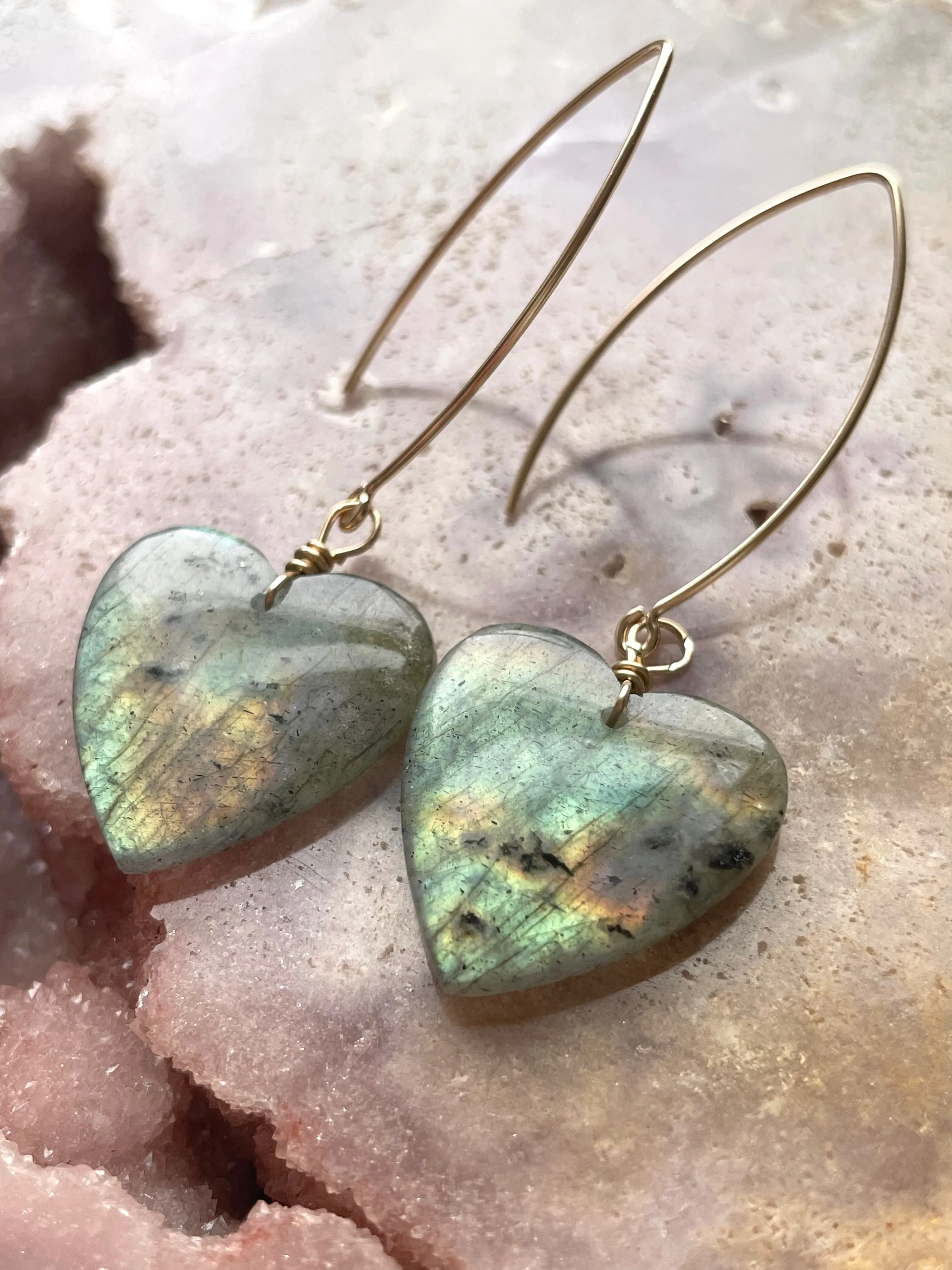 Gold Labradorite Dangle Drop Crystal Earrings