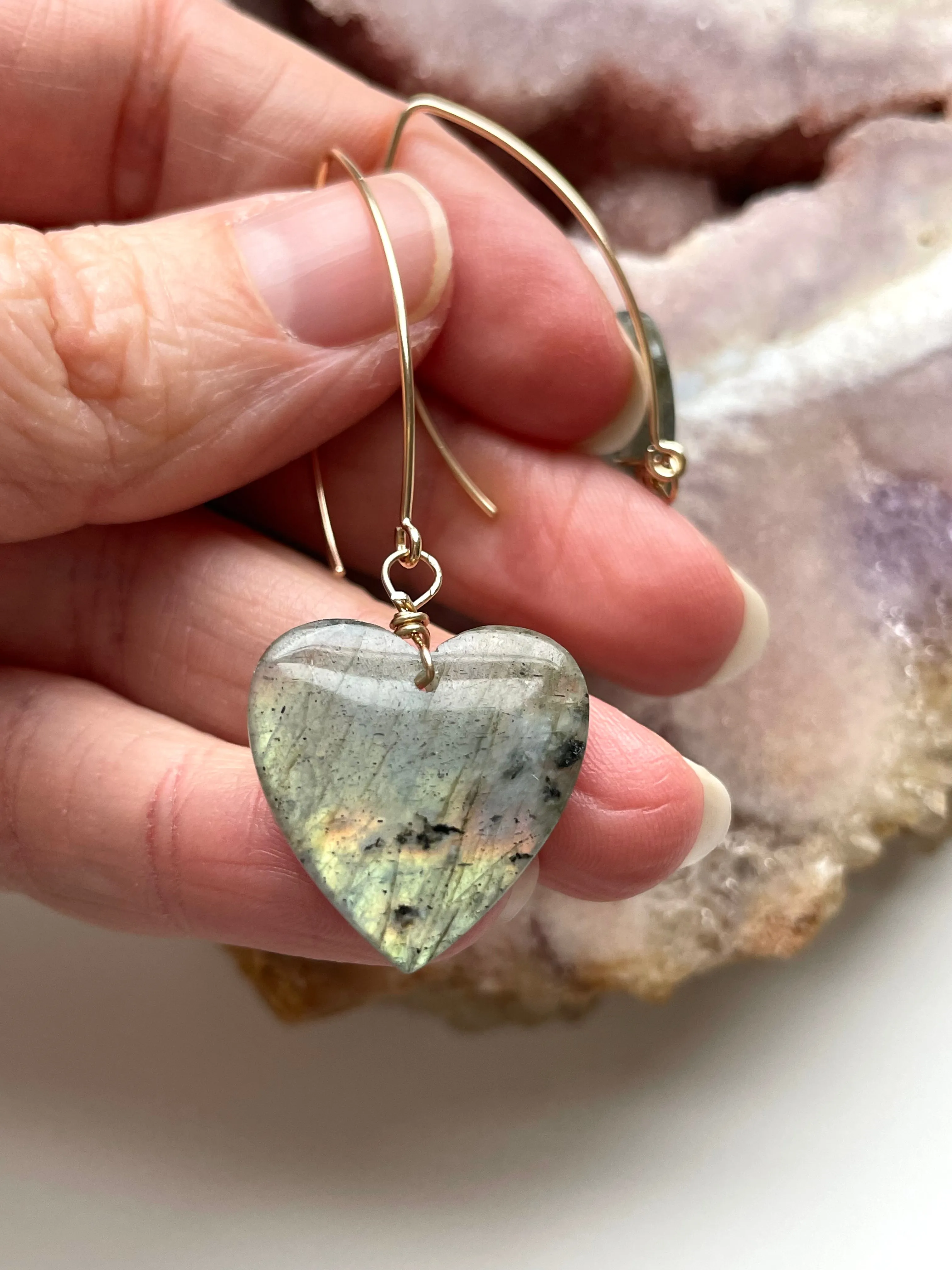 Gold Labradorite Dangle Drop Crystal Earrings