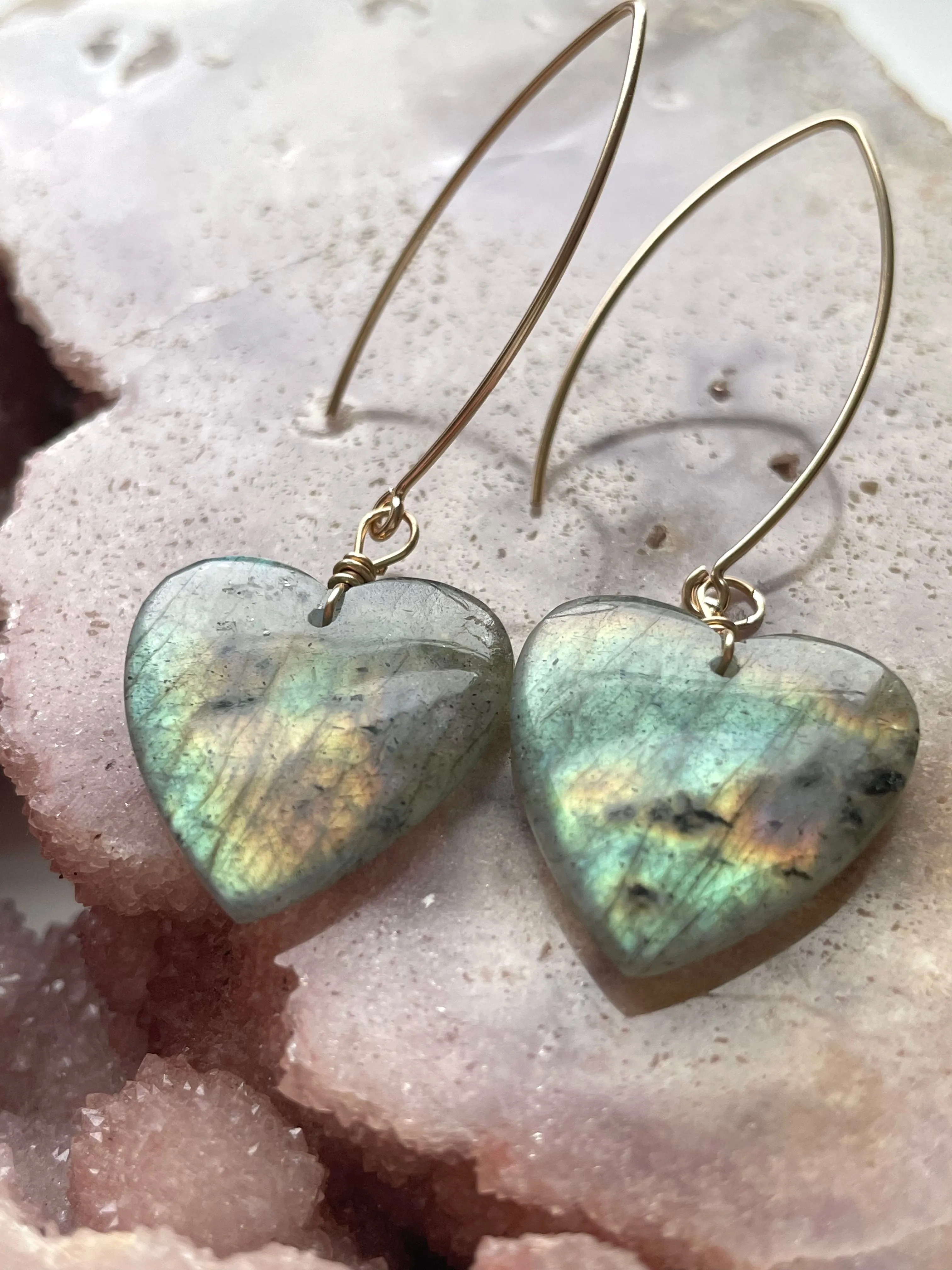 Gold Labradorite Dangle Drop Crystal Earrings
