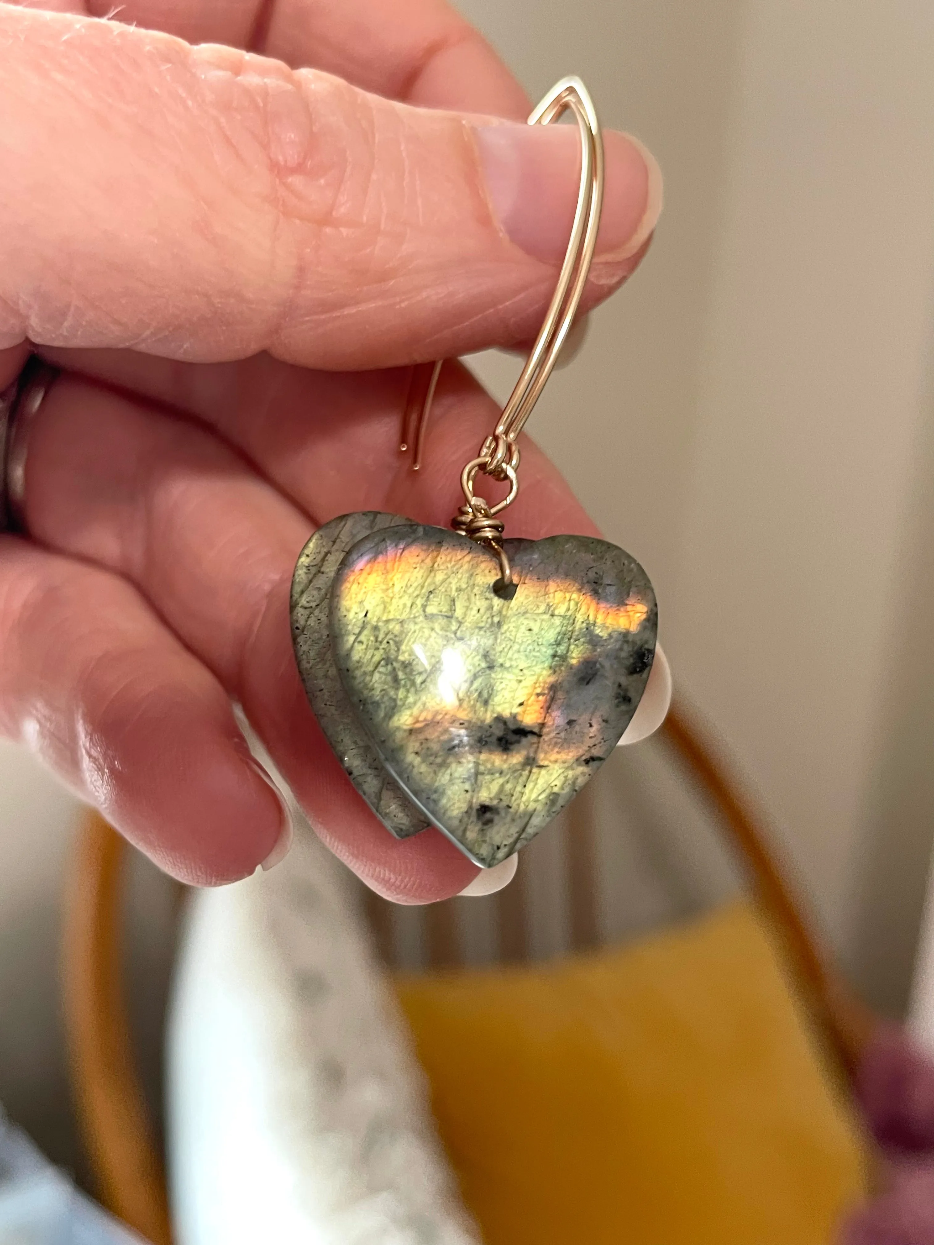 Gold Labradorite Dangle Drop Crystal Earrings
