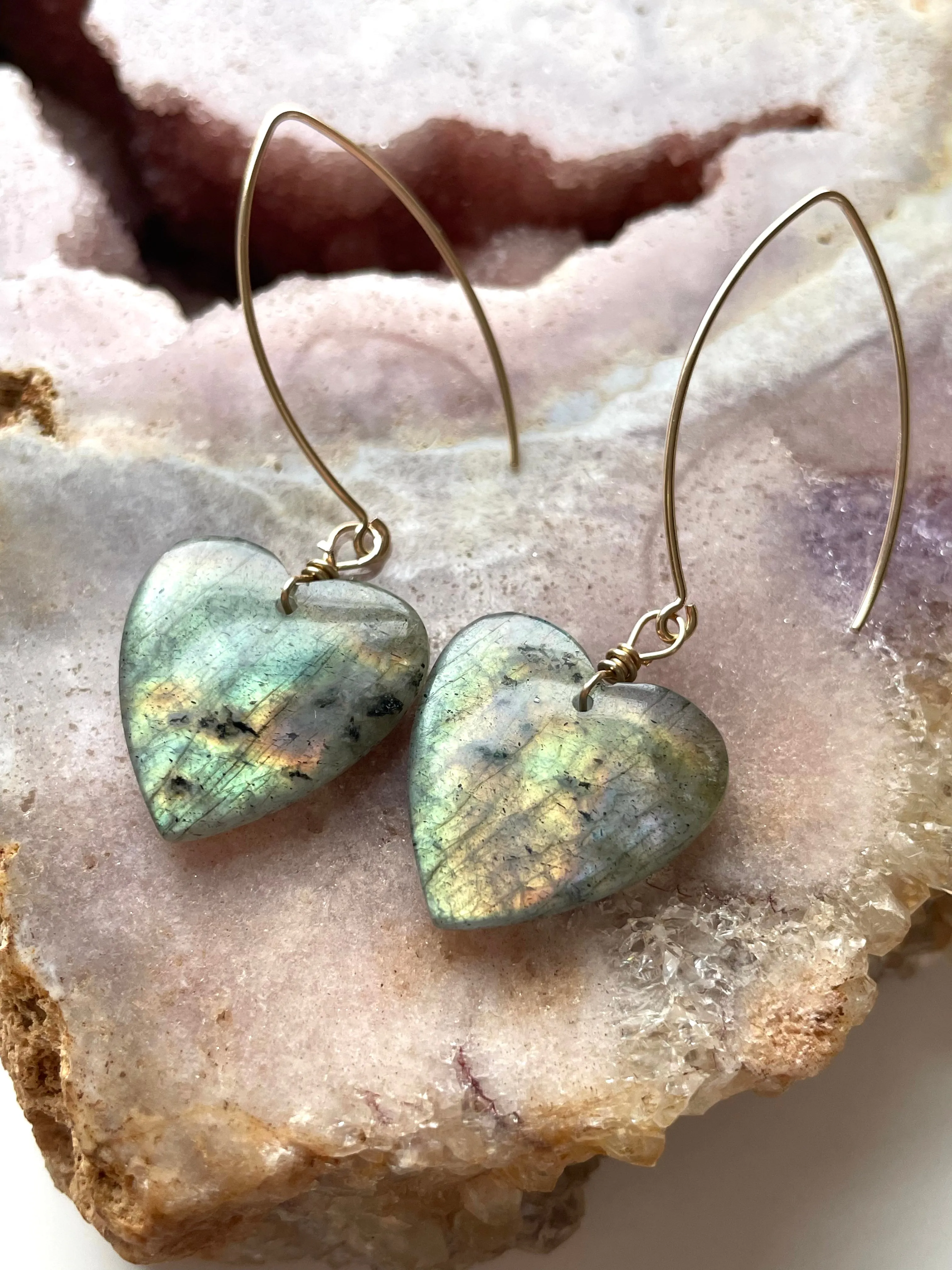 Gold Labradorite Dangle Drop Crystal Earrings