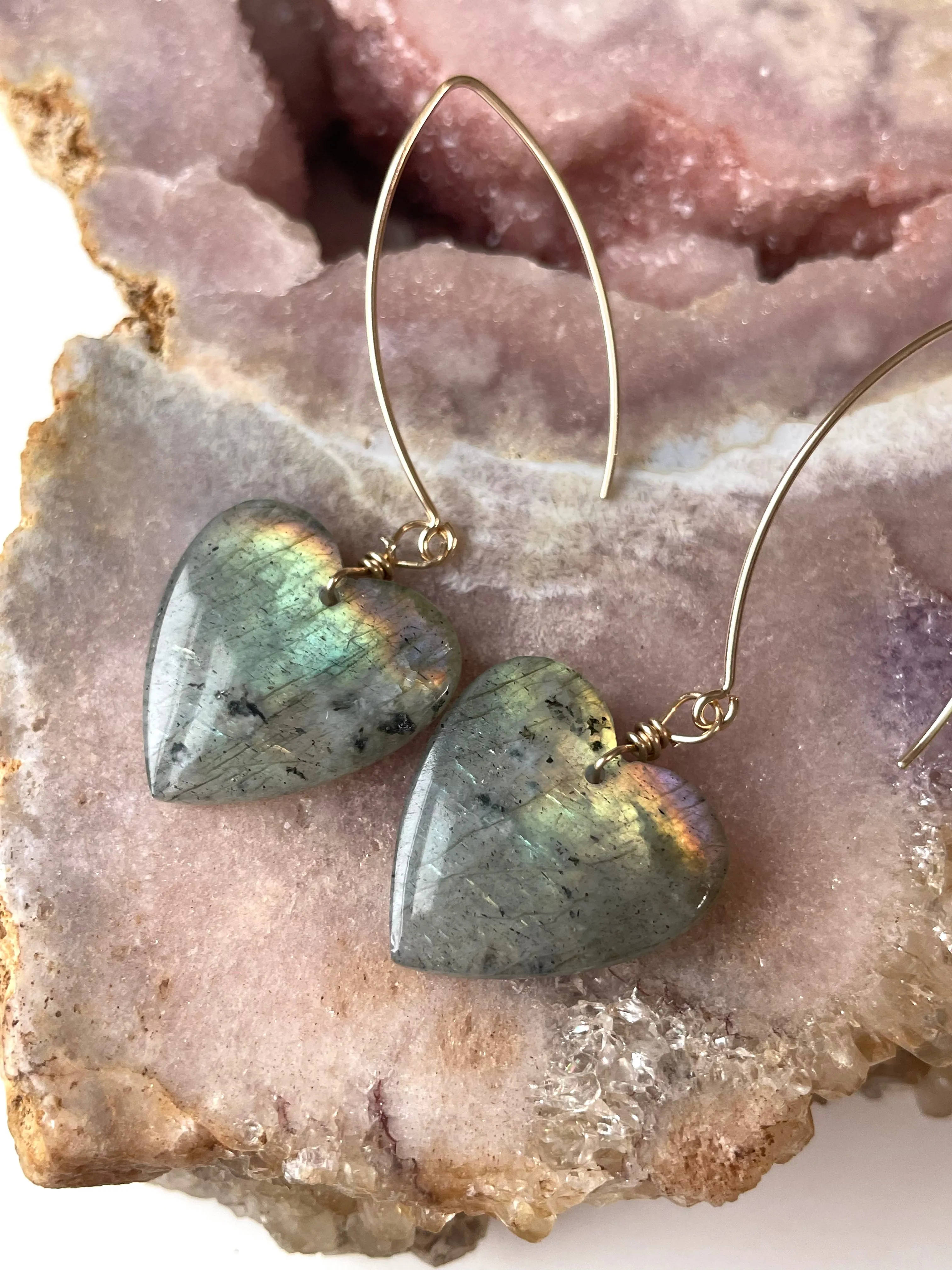 Gold Labradorite Dangle Drop Crystal Earrings