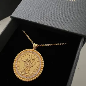 Gold Lunar Cubic Zirconia Coin Necklace