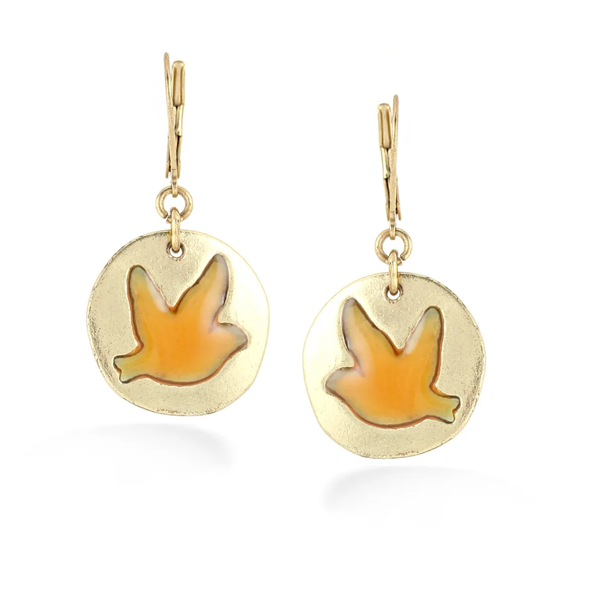 GOLD ORANGE RESIN BIRD EARRINGS #2210R3101 (1A10/10C3)