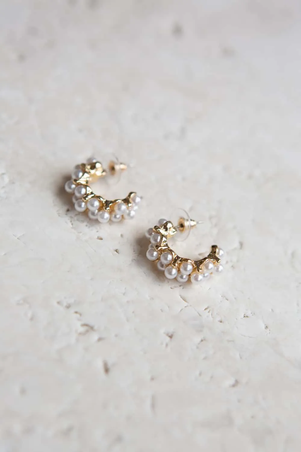 Gold Pearl Hoop Earrings