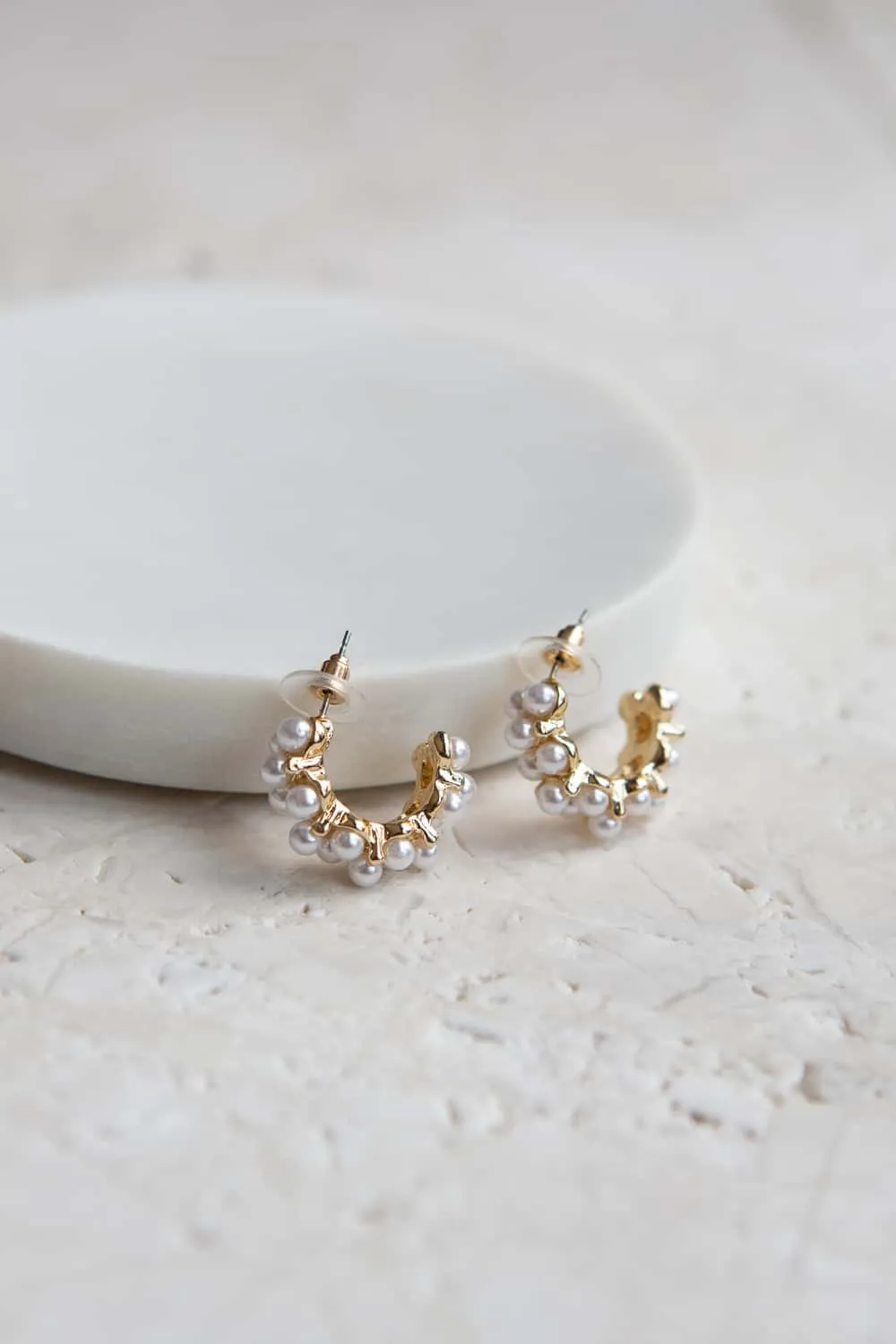 Gold Pearl Hoop Earrings
